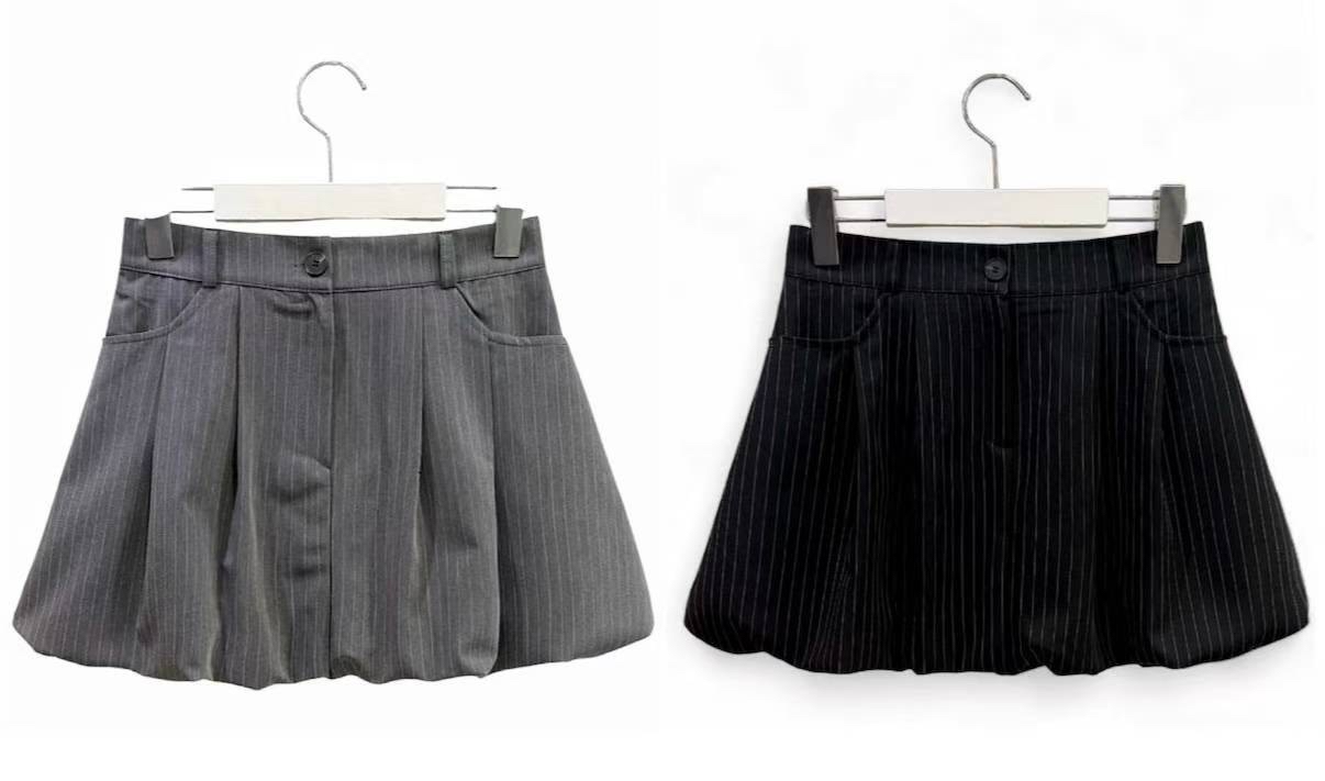 【 Goodbye Winter🩶韓妹必備！泡泡下擺雙百摺裙💭 】 Bubble Pleated Stripe Skirt(兩色入)