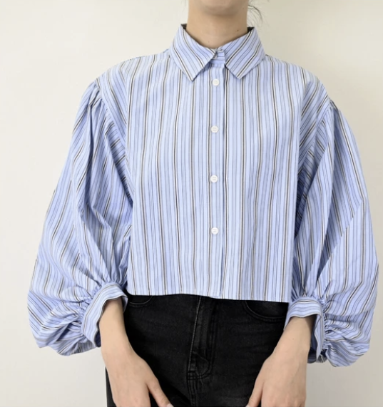 多比條紋蓬袖襯衫 - 2026 流行穿搭  長䄂襯衫 春夏時尚穿搭 柔軟舒適 日常穿搭 易於配搭 日本直送   #JP-I-260030