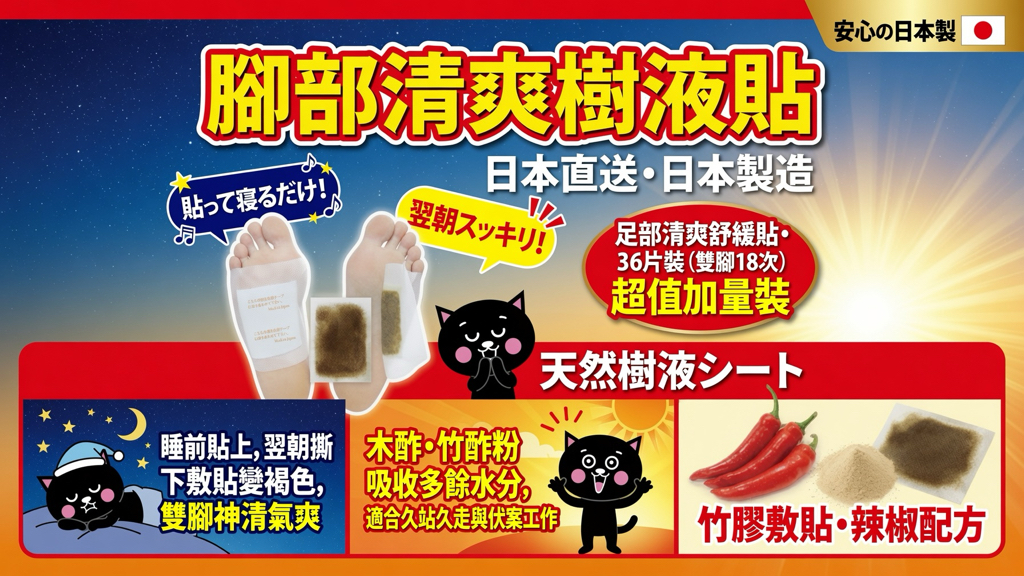 日本直送日本製造  腳部清爽樹液貼  足部清爽舒緩貼，36片裝（雙腳可用18次）