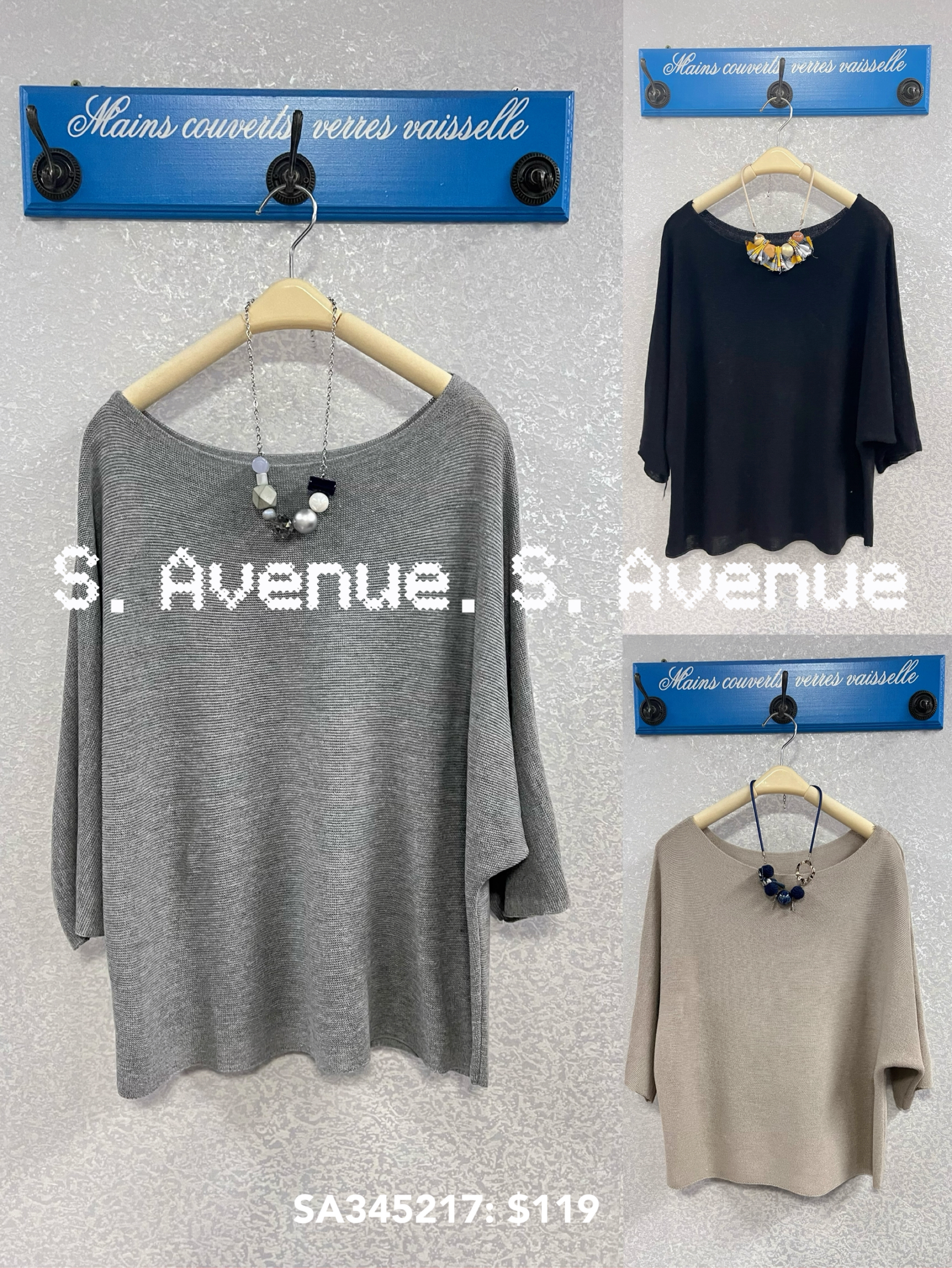 SA345217: 中袖一字膊蝙蝠線top