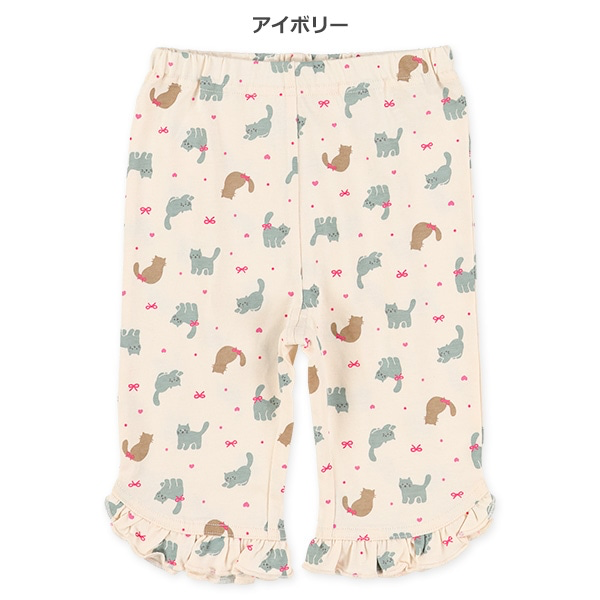 🇯🇵預訂 日本直送🇯🇵兩色小貓滿印荷葉邊純棉半截打底褲