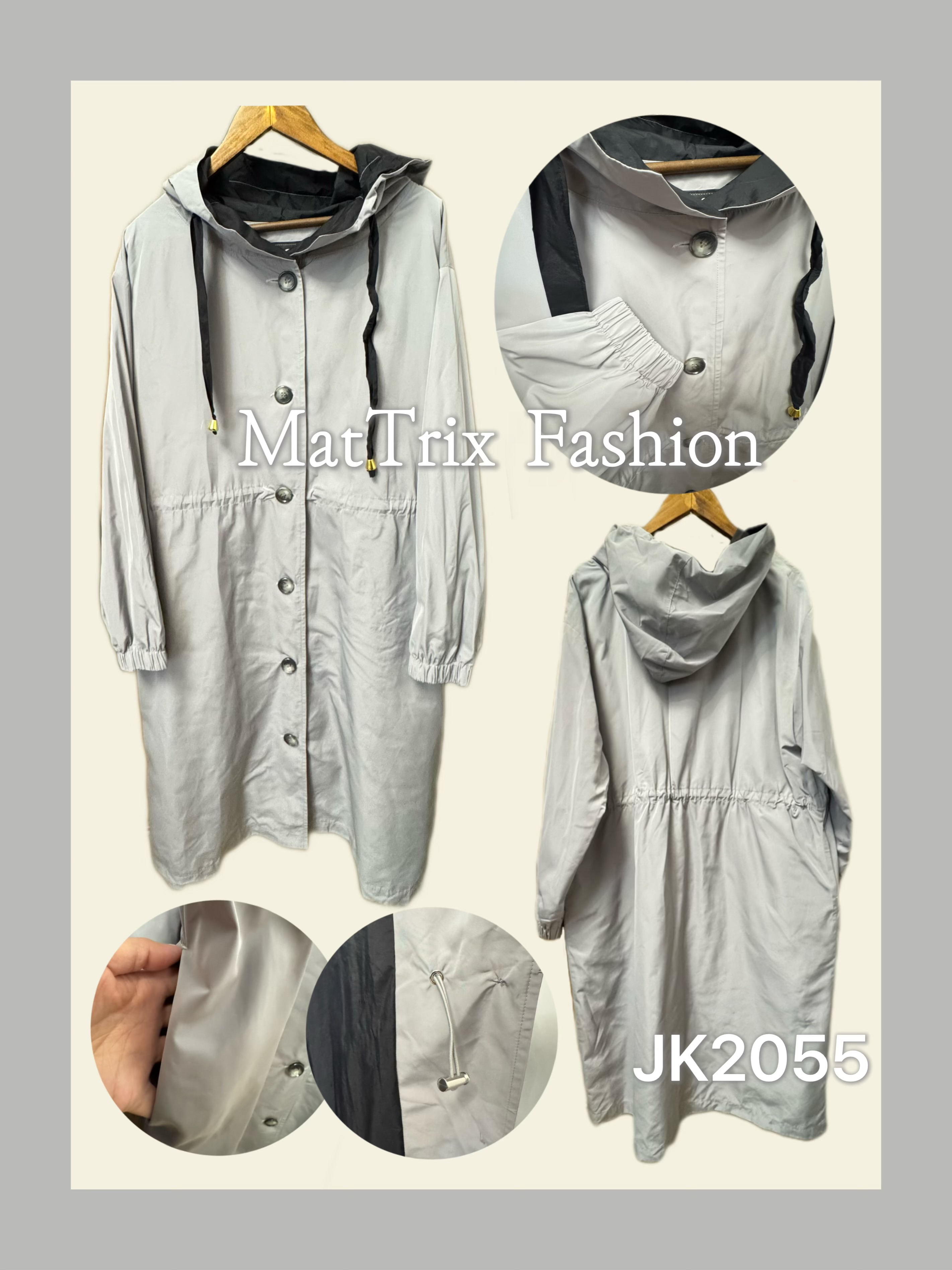 JK2055 灰色連帽中長風褸 原價 $459