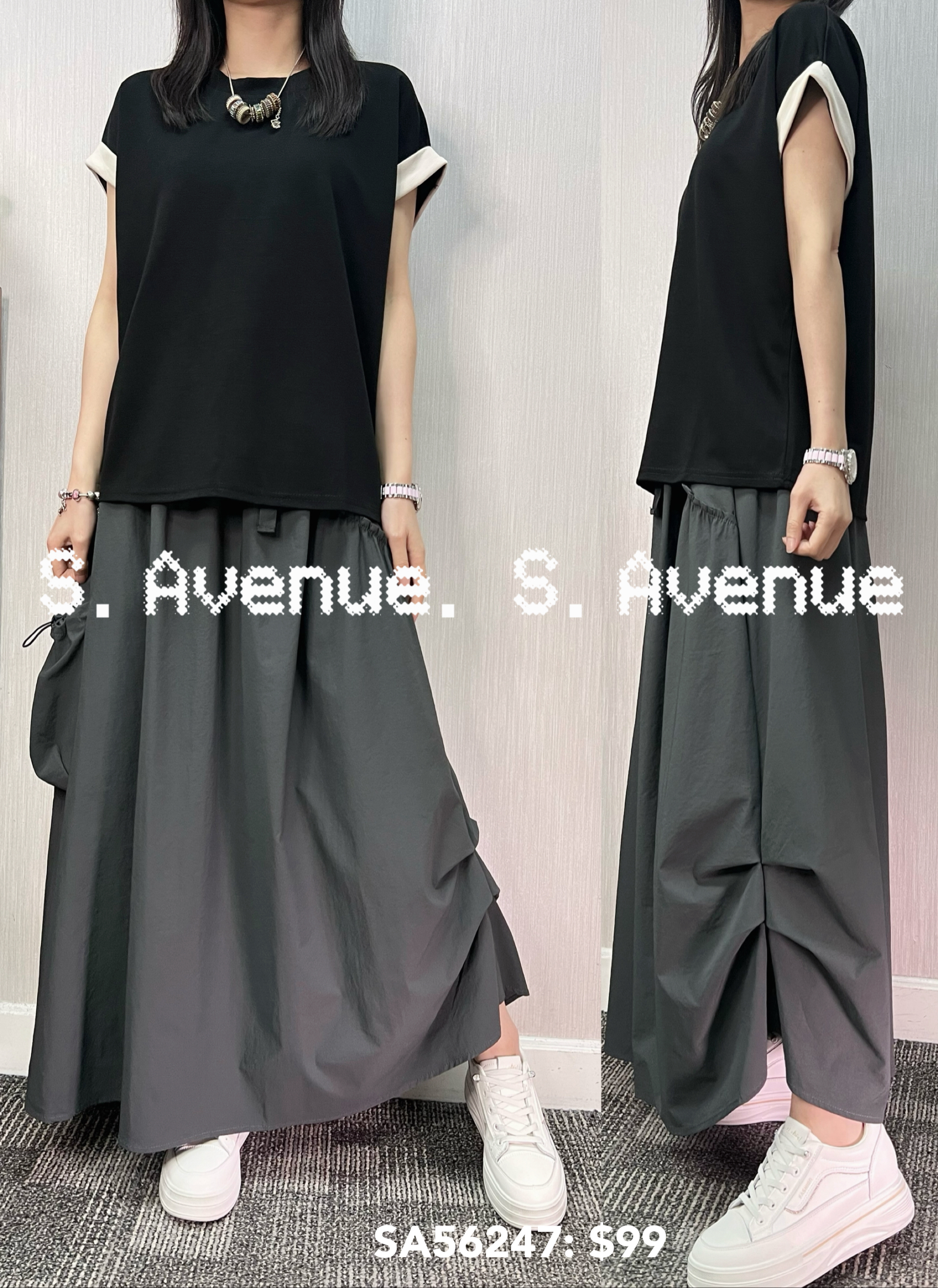 SA56247: 撞色袖淨色tee