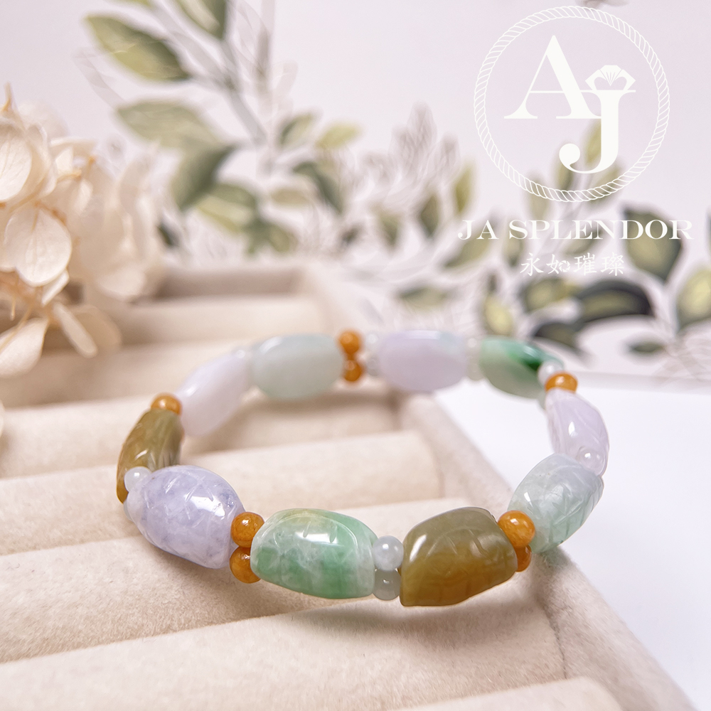 OF-06-I 天然翡翠A玉 - 冰潤三彩長壽吉祥龜貝手串(特價處理不設退換)