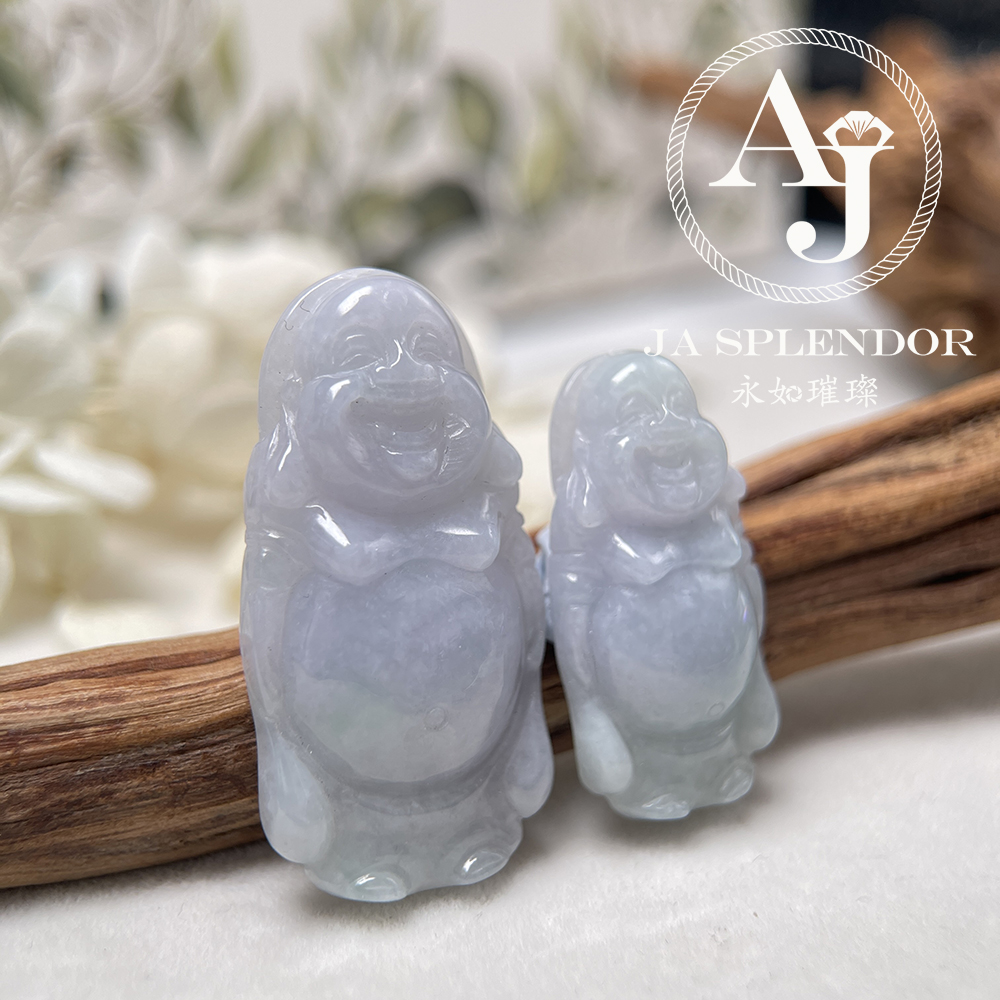 JN-1004/1006 天然翡翠A玉 春彩紫藍平安站佛-親子/情侶吊墜