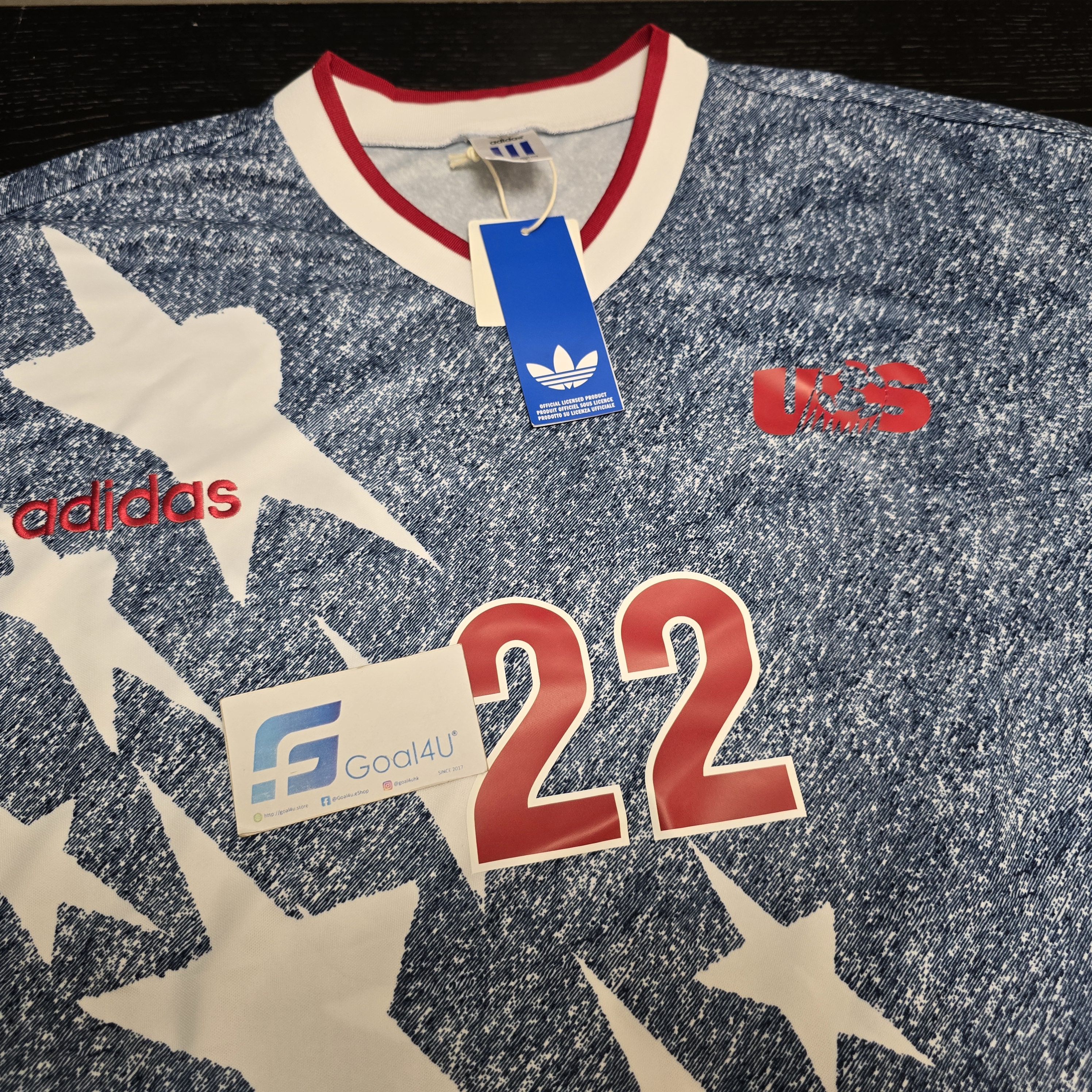 ⚽️ 傳奇歸來：Adidas 1994 美國隊「丹寧星旗」經典重製版球衣 (可加印隊徽+印字) KB2726