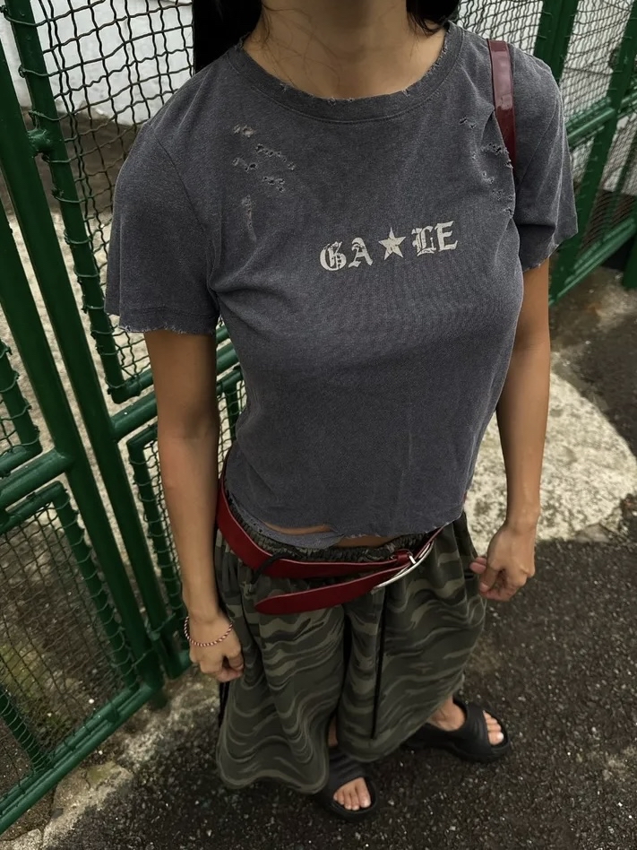 Gothic Star Distressed Crop Top