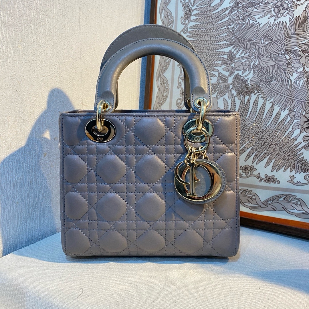 Pre-owned Dior lady dior lambskin grey