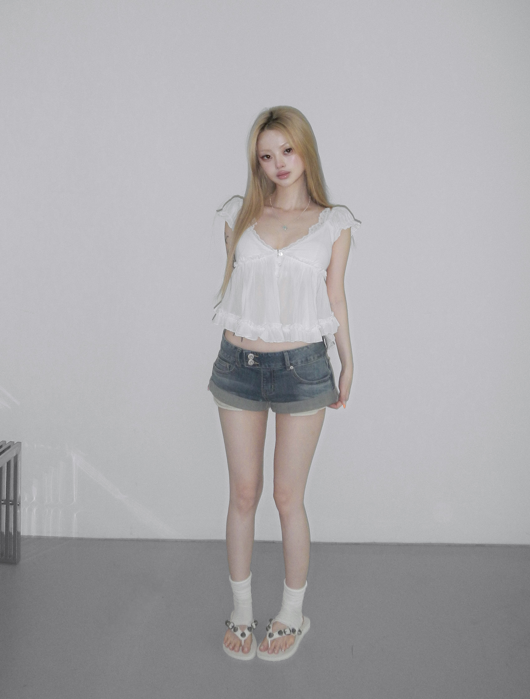 Cuffed Low-Waist Denim Shorts