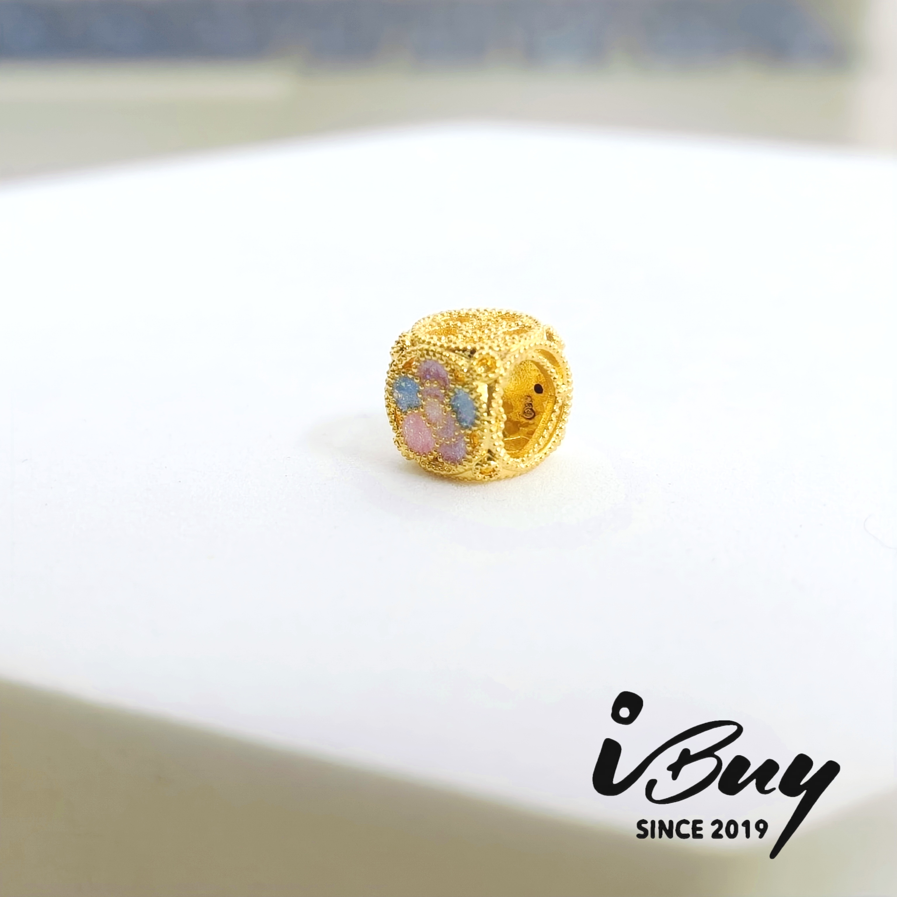 916 HARD GOLD COLORFUL ENAMEL FLOWER SQUARE BEAD 916 硬金 珐琅彩花四方块串咀