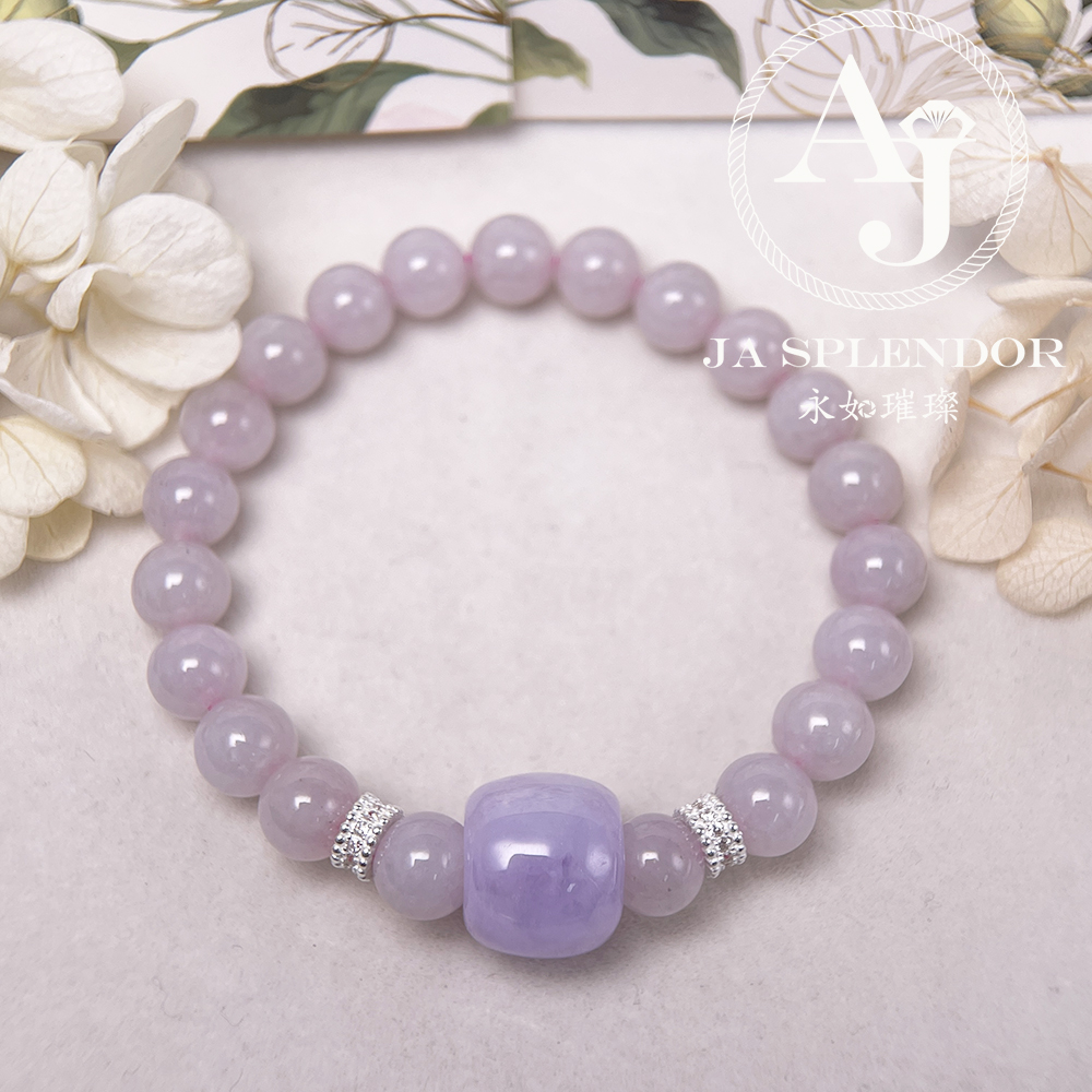 FBG26-H18 天然翡翠A玉-冰種紫羅蘭路路通拼粉色翡翠手串（旺人緣）