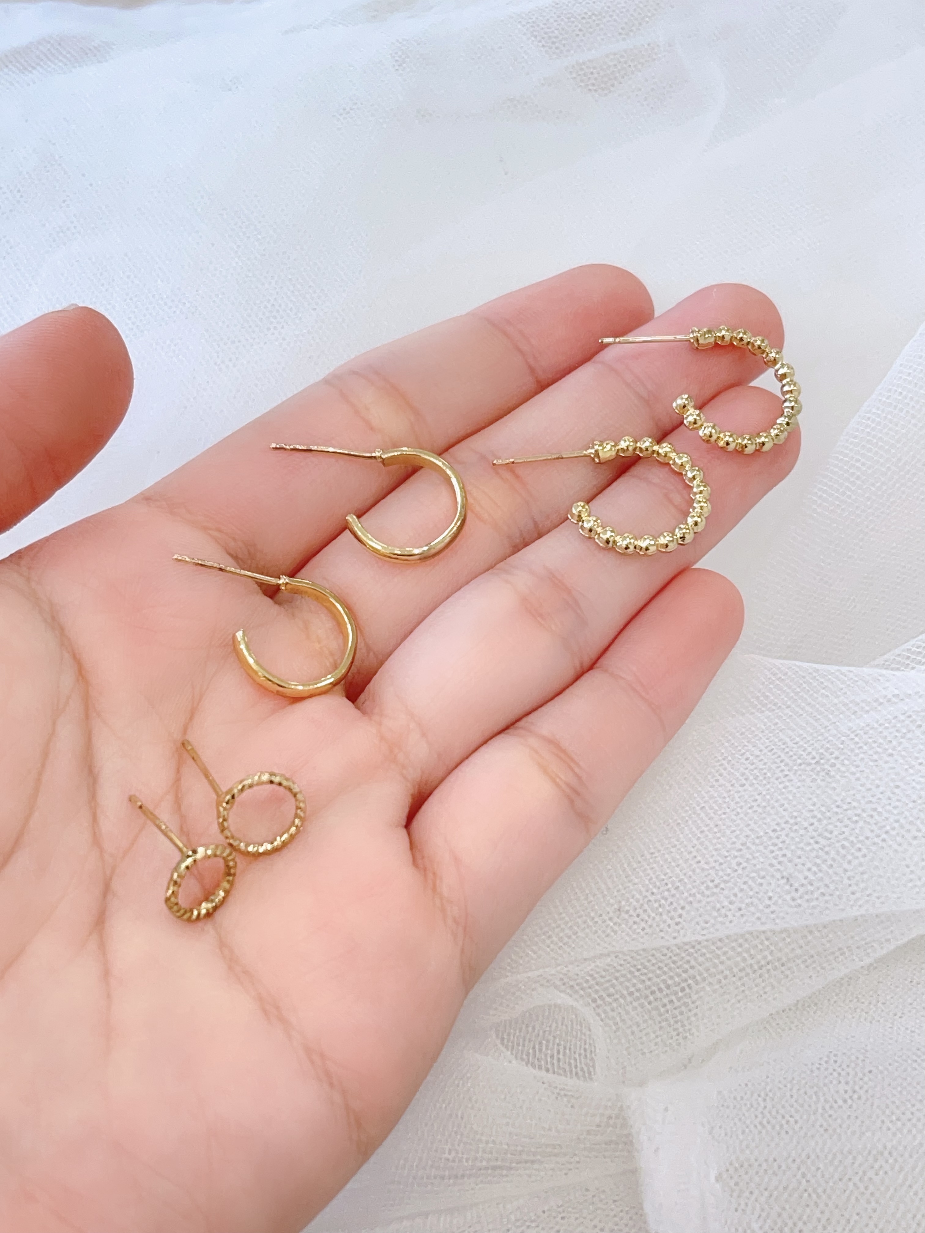 素圈珠珠C字耳环套装