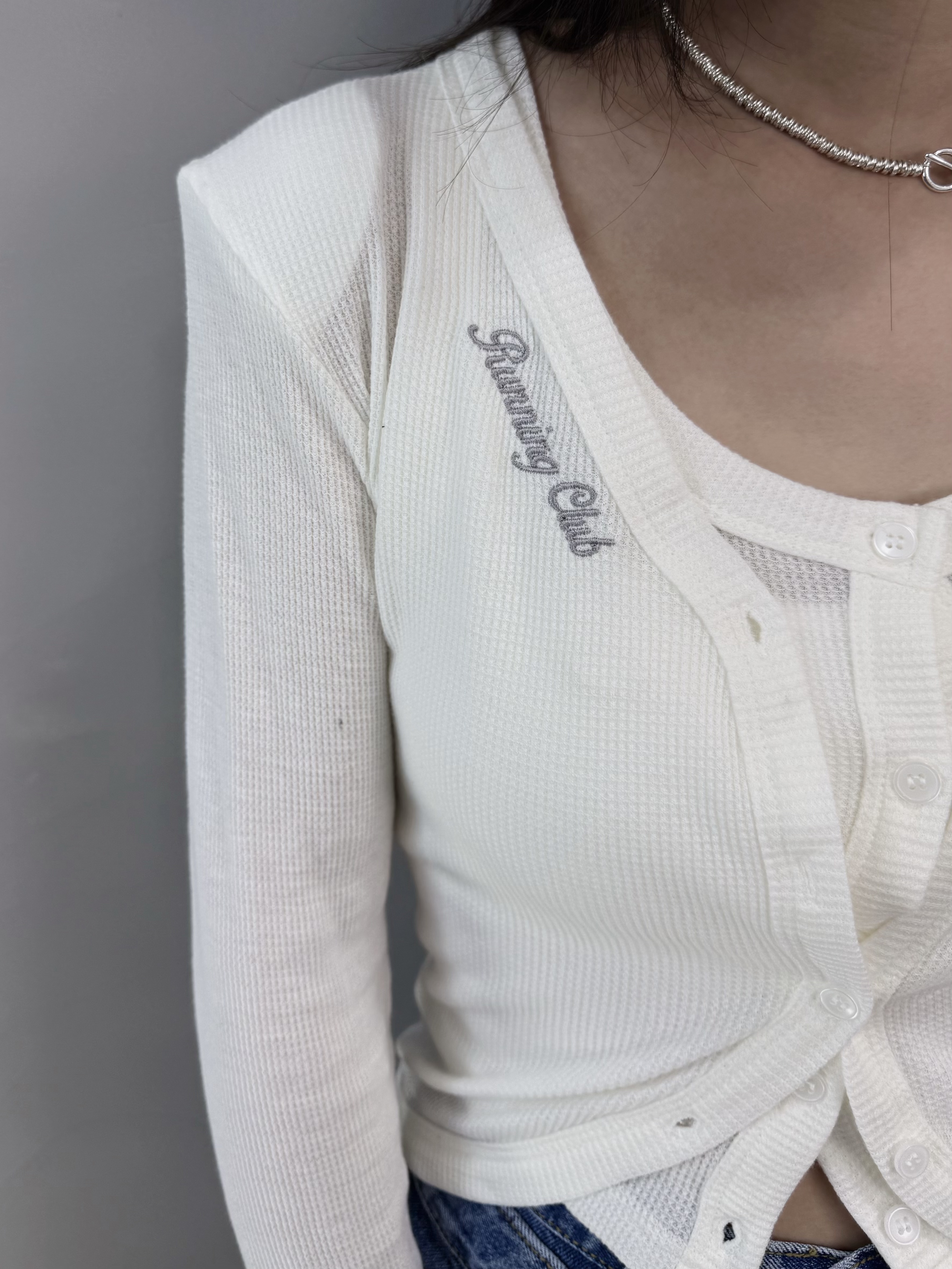 M63 格仔紋背心+刺繡外套set