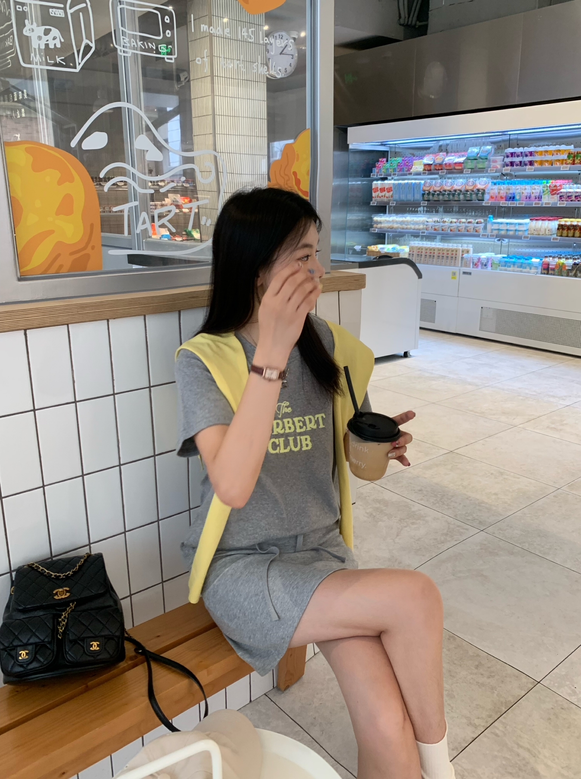 The Herbert Club Letter Embroidery Top+Shawl+Skirt Sets 撞色刺绣字母休闲 3 件套 （3 colours）