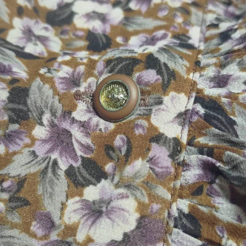 Vintage Japanese Tokyo Otsuki Floral Pattern Ruffle Edged Chiffon Long Sleeve Dress(MT1840-37)