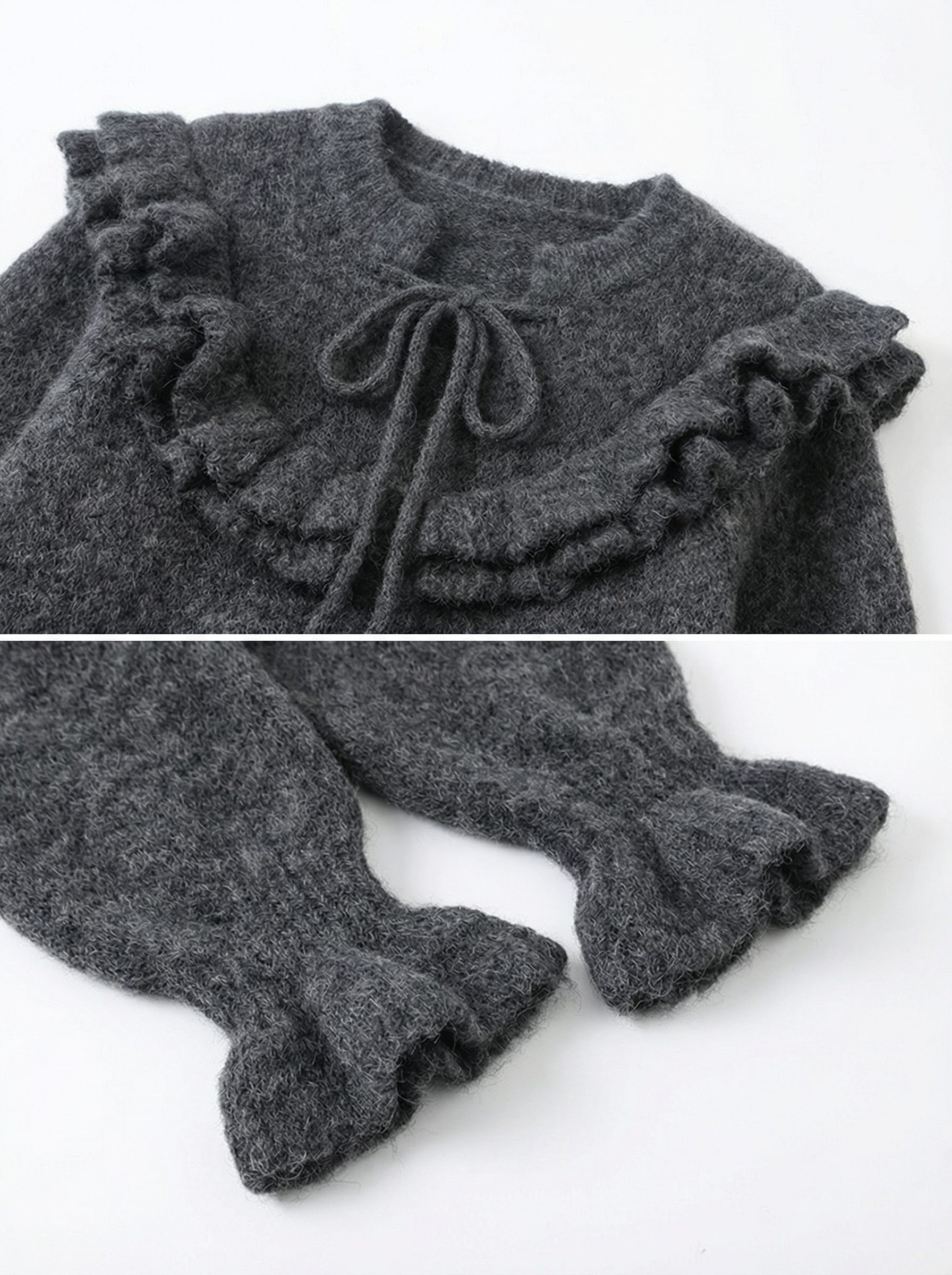 荷葉邊毛絨短版針織上衣