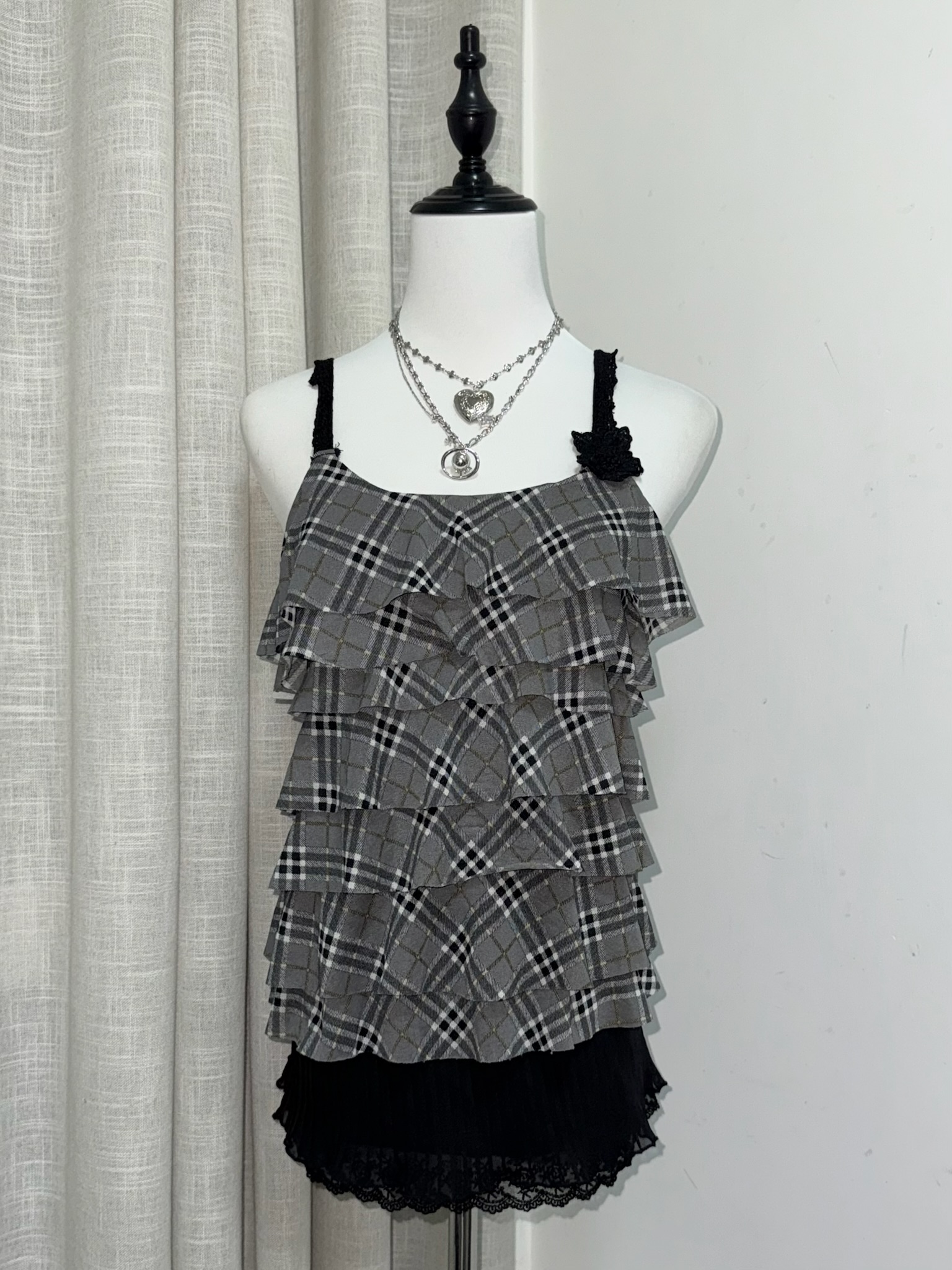 Axes Femme Plaid Tiered Ruffle Cami