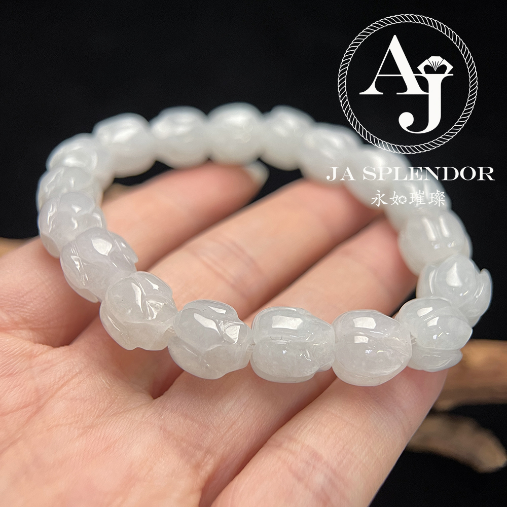 JB-255- 冰白清心定神/年年有餘蓮花手串