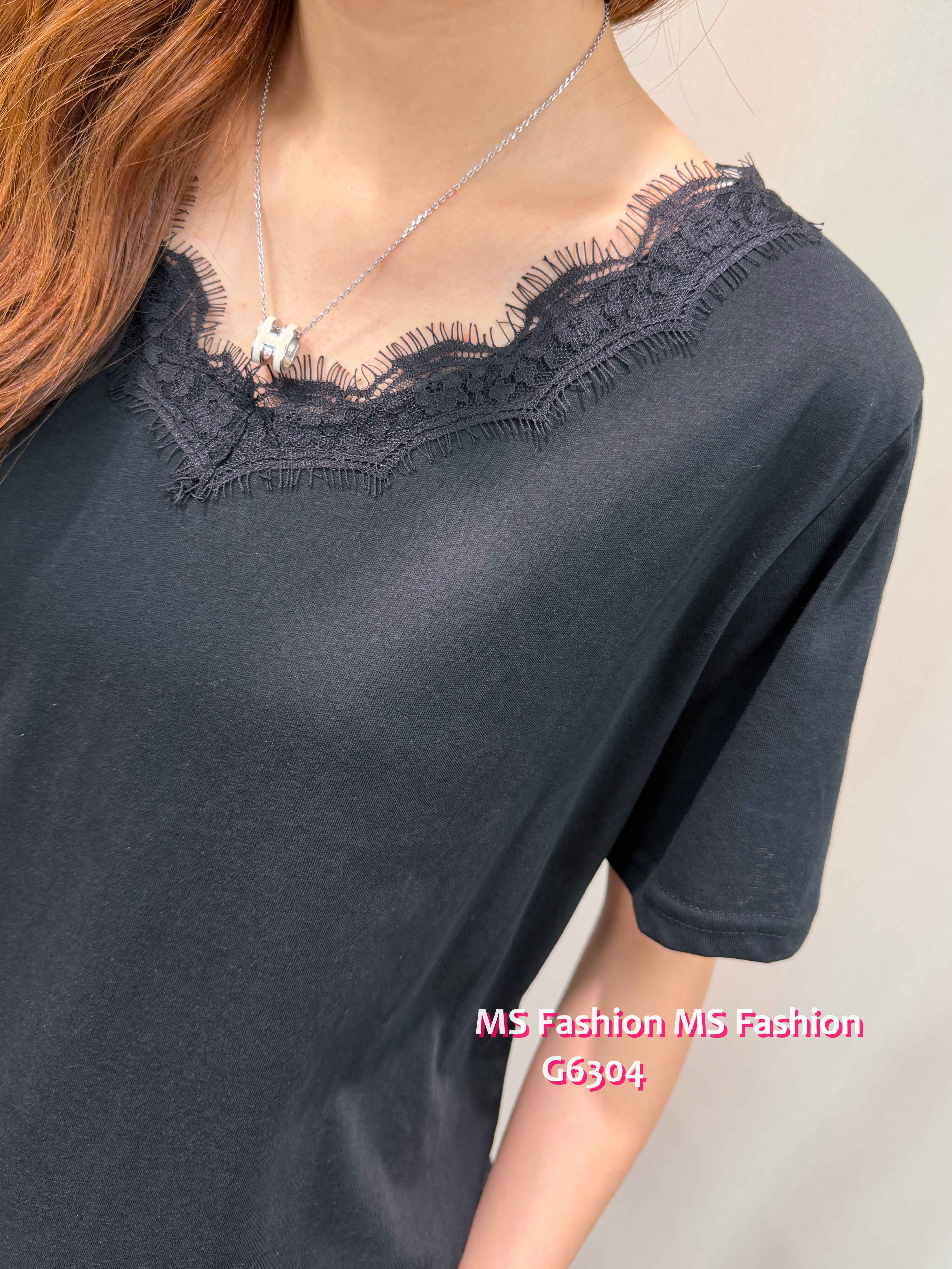 G6304 V領拼lace top