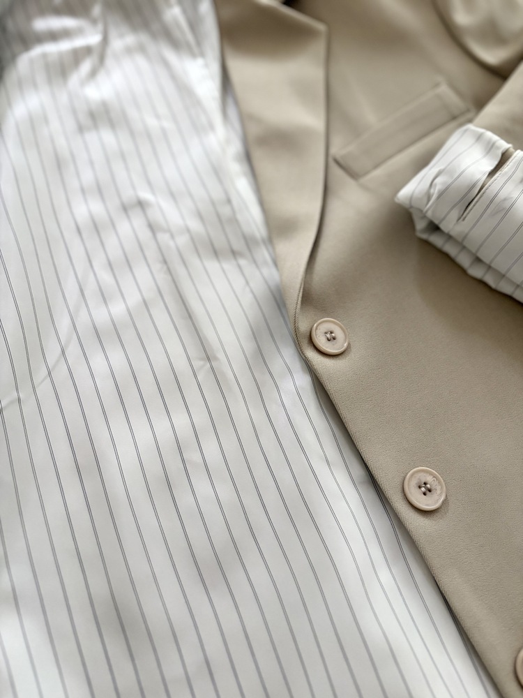 Margot Blazer with Striped Cuffs (Beige)