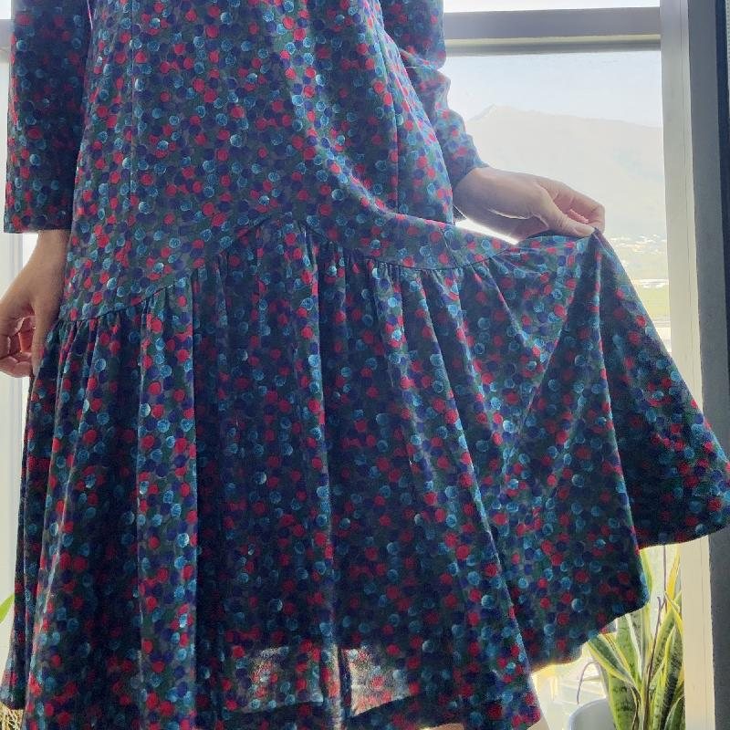 Vintage Trio Colour Fruit on Foliage Pattern Drop-Waist Flare Dress (MT2260-7)