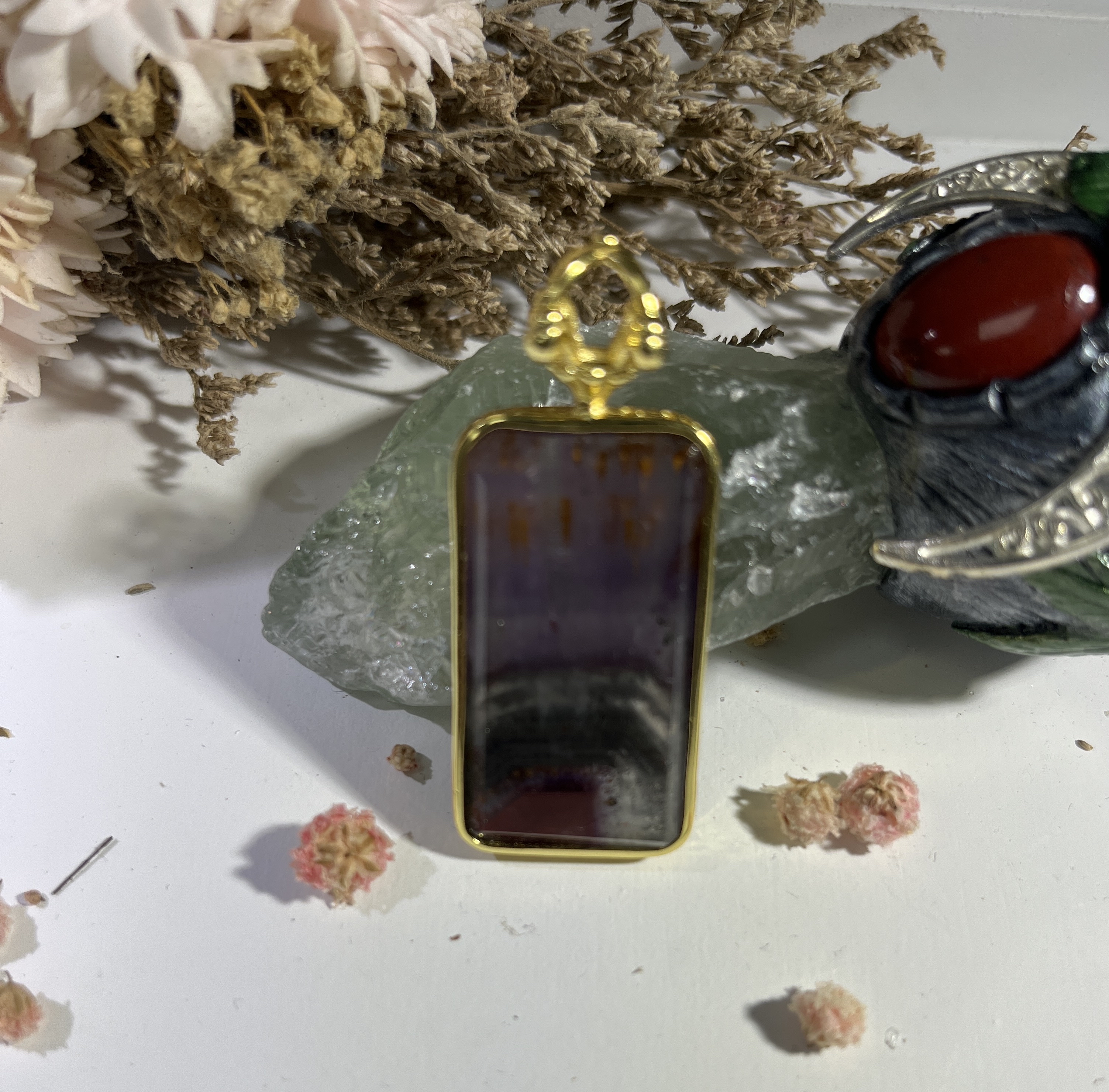 透體極光帶金牙銀包邊吊墜 36.7X20.6mm