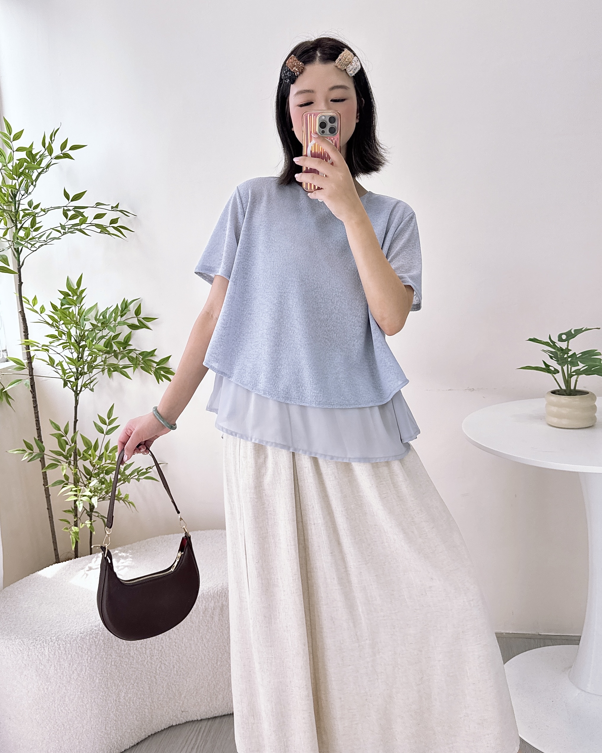 輕薄磨砂雪紡混棉上衣 3色