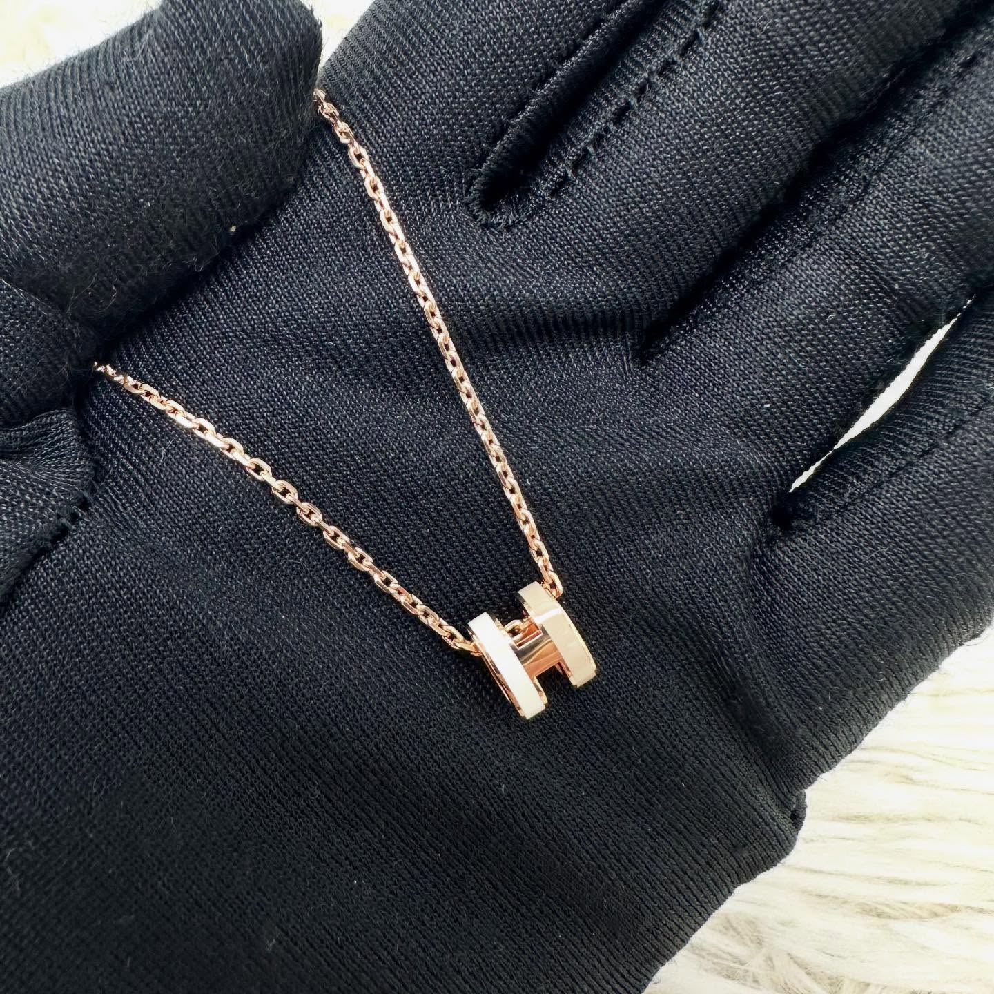 HERMES🤍PRE OWNED MINI POP H ROCABAR 白拼奶茶灰玫瑰金頸鏈 全套有盒🩶