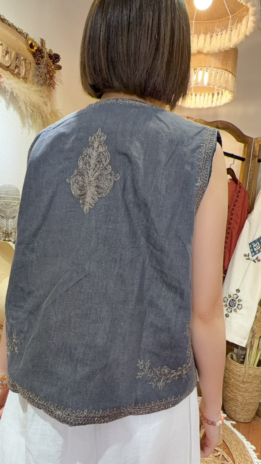 PKT 2643 Grey with golden emb.Vest Jacket 21" 