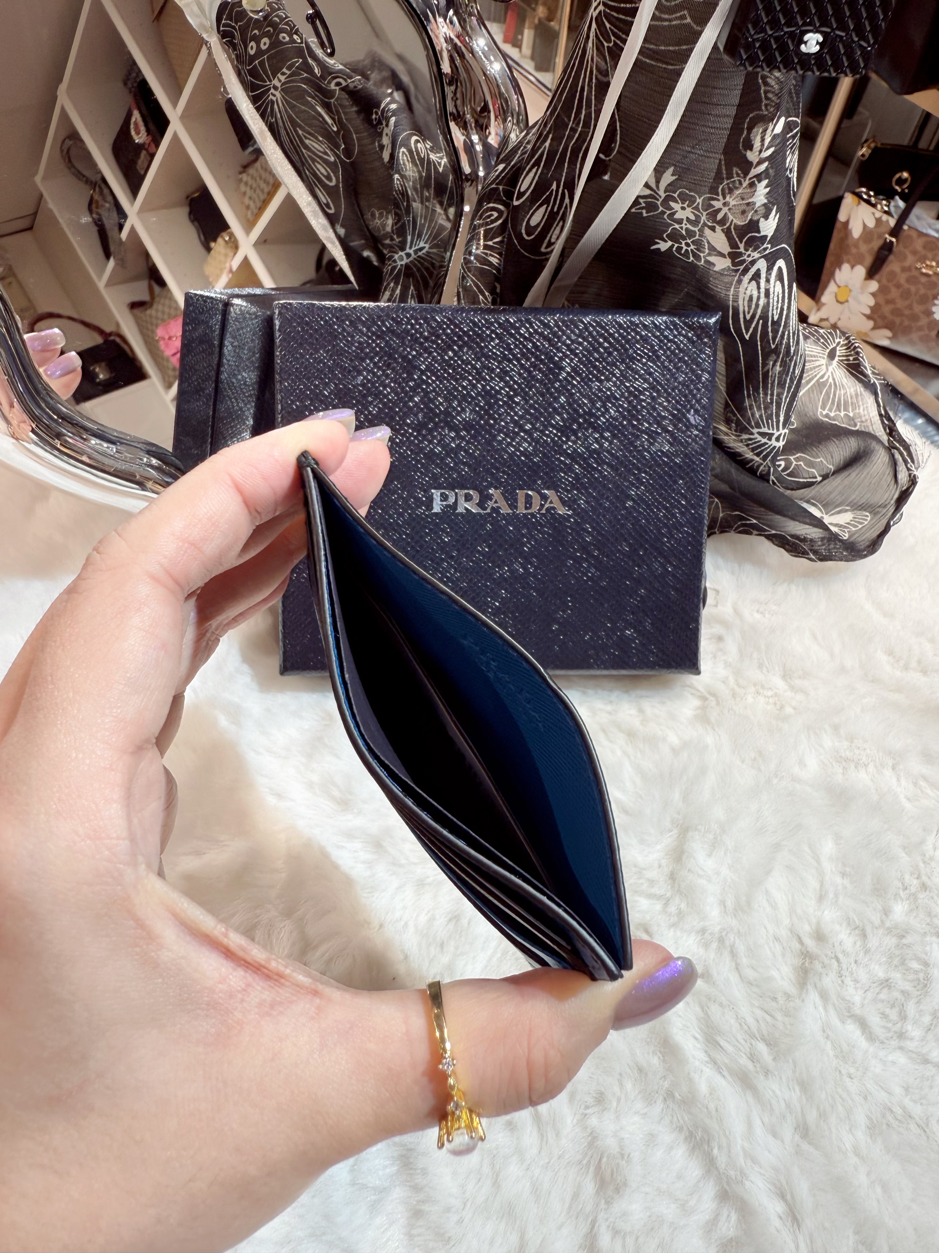 Prada card holder 7cc/sf/blk/blue