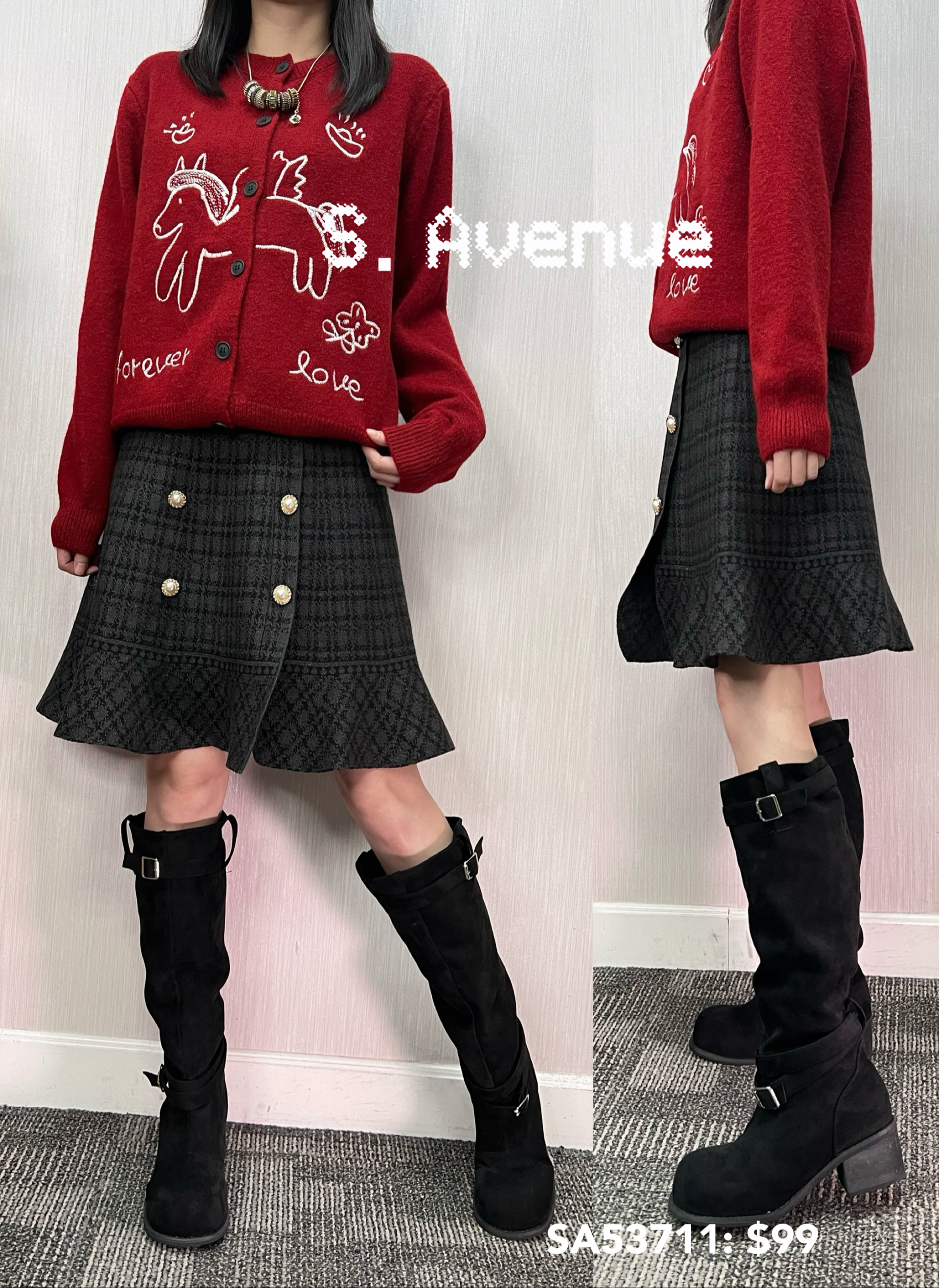 SA53711: 橡筋腰兩排鈕格仔針織魚尾裙