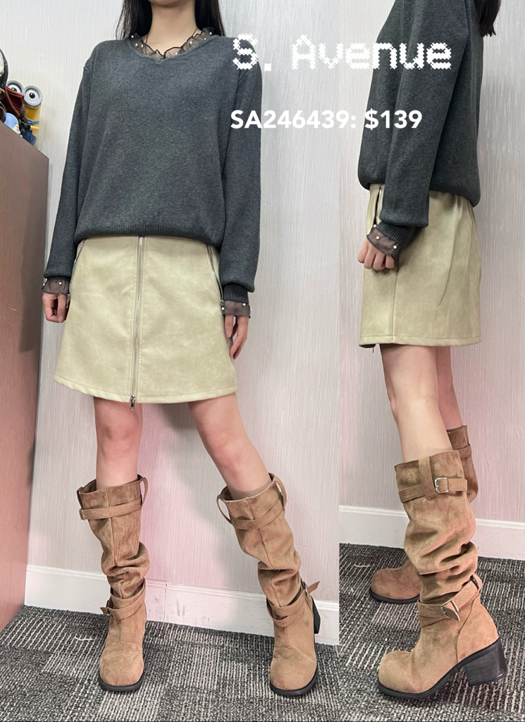 SA246439: 後橡筋腰前拉錬A字半截裙