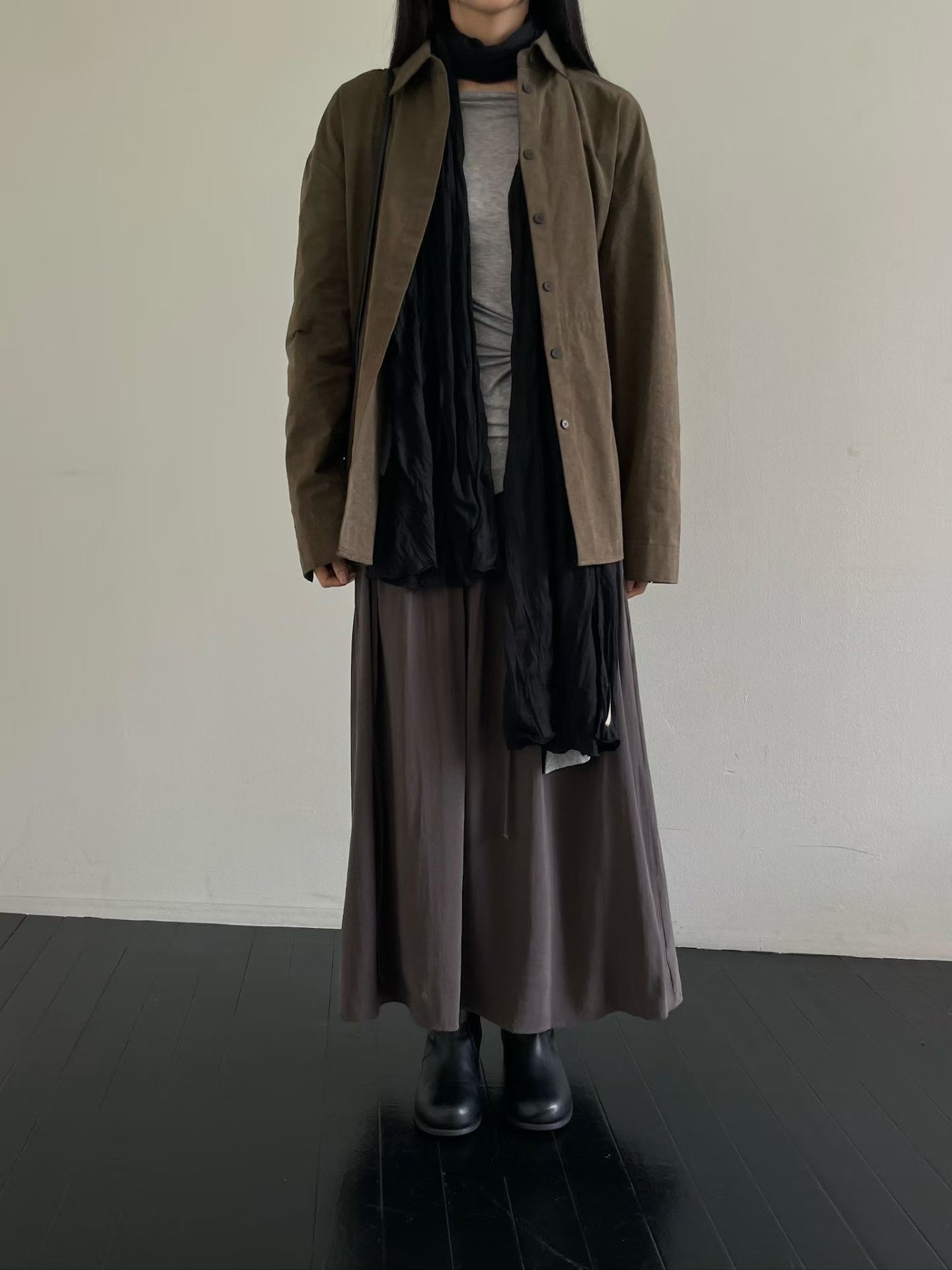 MILAE 腰間抽繩麂皮絨襯衫外套