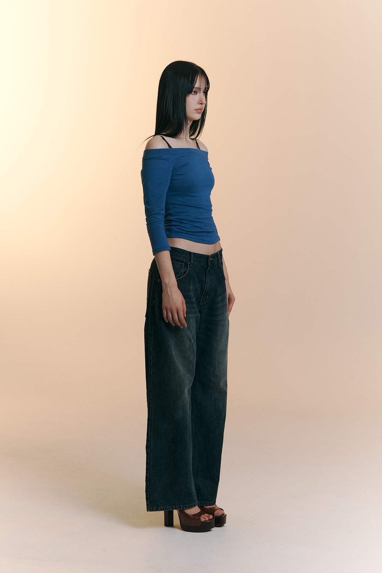 pleaseNOFOLLOW - Zed Off-Shoulder Long Sleeve Top (Blue)