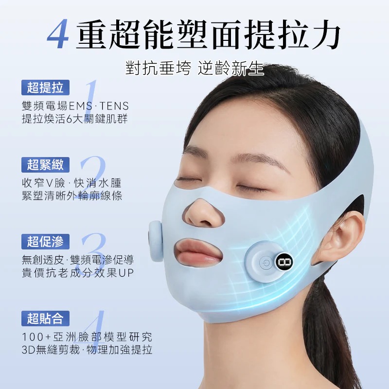 日本JUJY| 穿戴式EMS＋TENS雙重微電流聚能3D高彈多模式提拉塑形面罩 (訂貨4-7天)