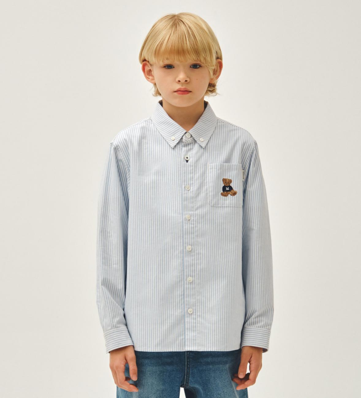 Ⓜ️ fg kids款 bear cotton shirt 折扣優惠 White /blue stripe Size 100-150