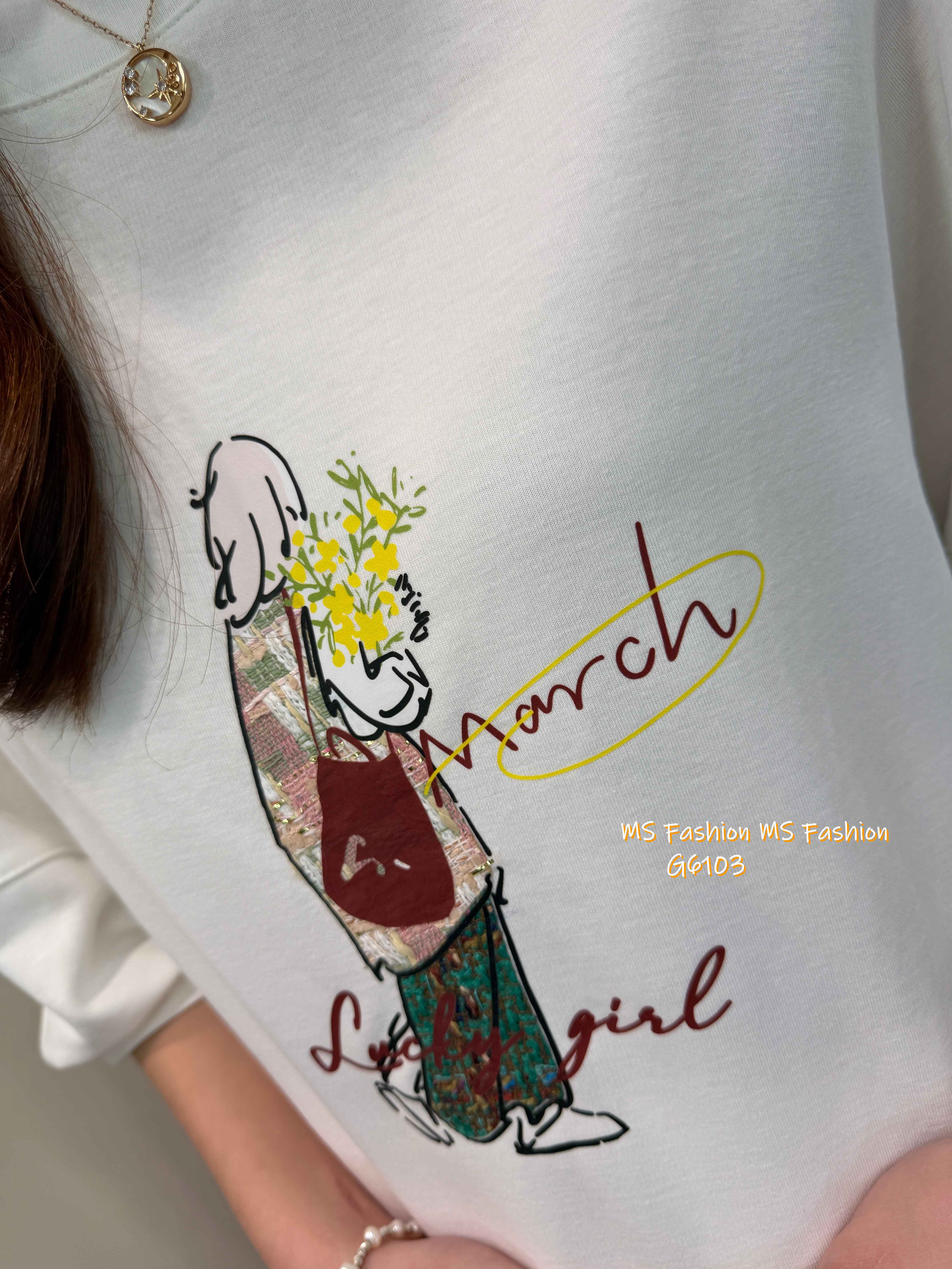 G6103 韓國🇰🇷靚print肩通花top