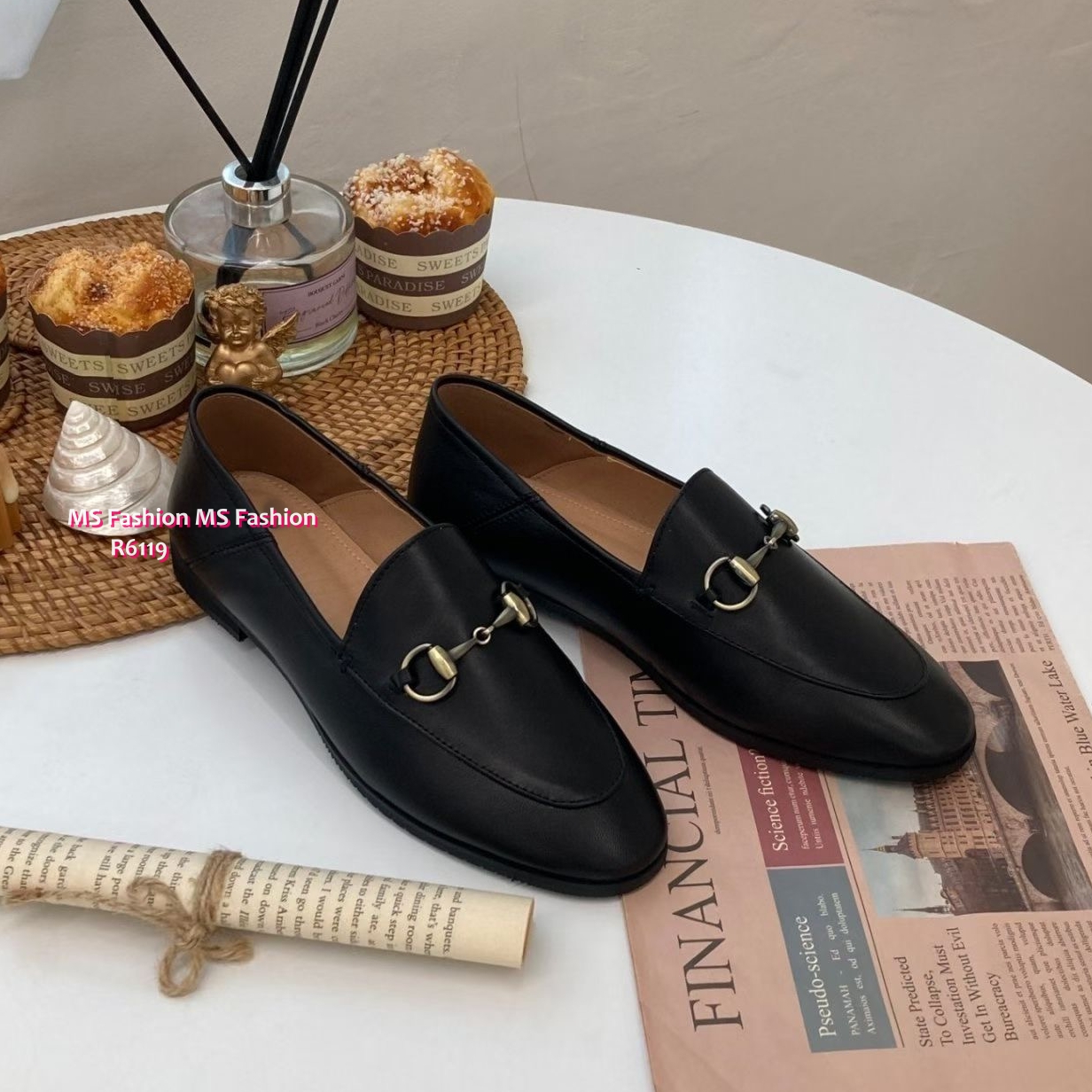 R6119 韓國🇰🇷古銅金扣真皮loafer鞋