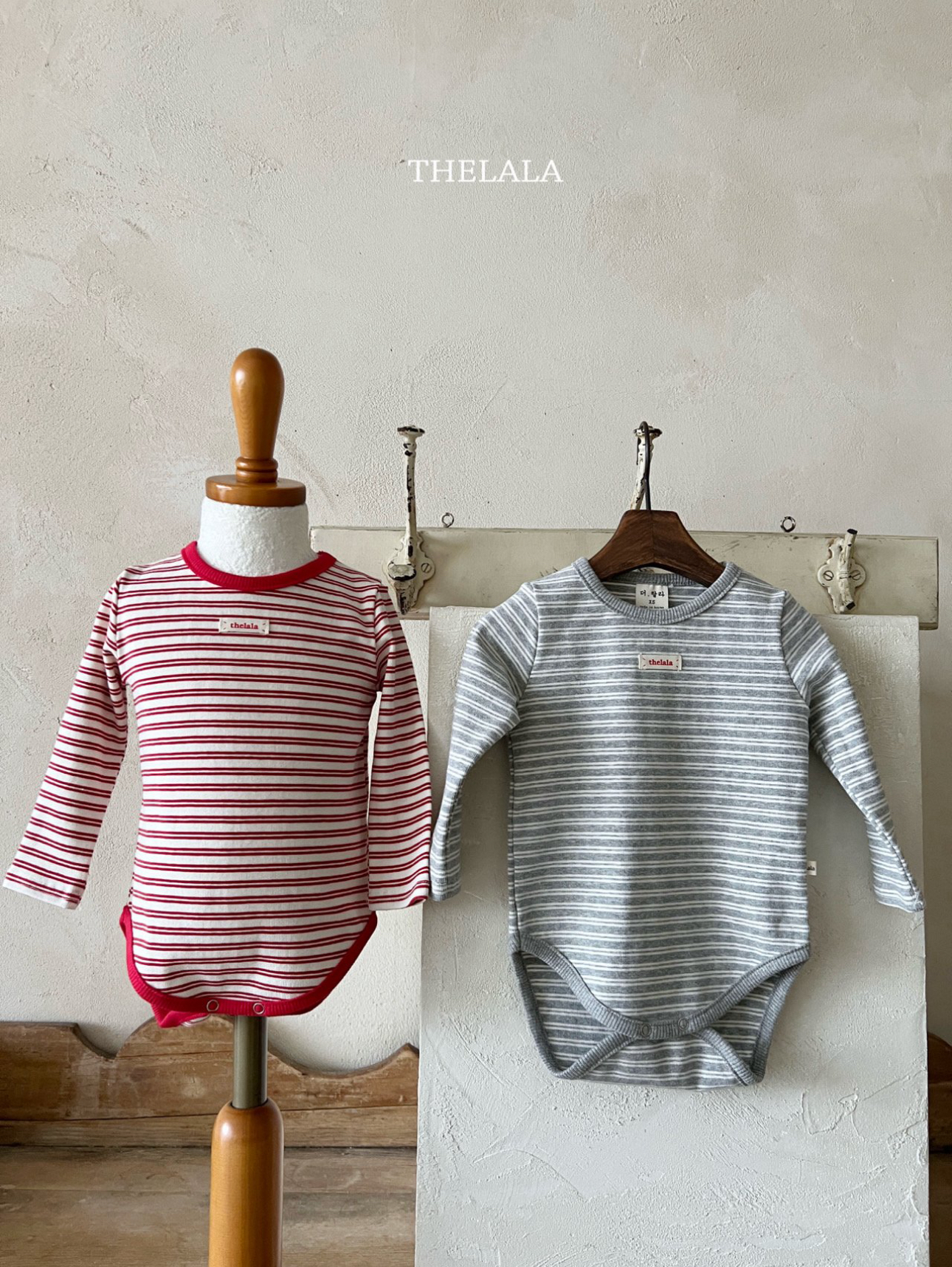 🌸預訂 韓國直送🌸🇰🇷THELALA兩色標籤條紋長袖包屁衣