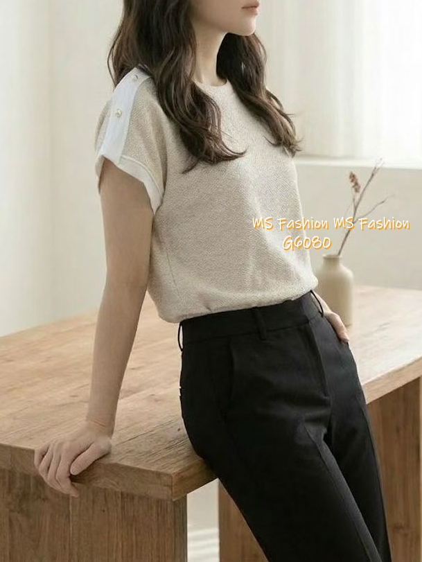 G6080 韓國🇰🇷簡約有款肩珠top