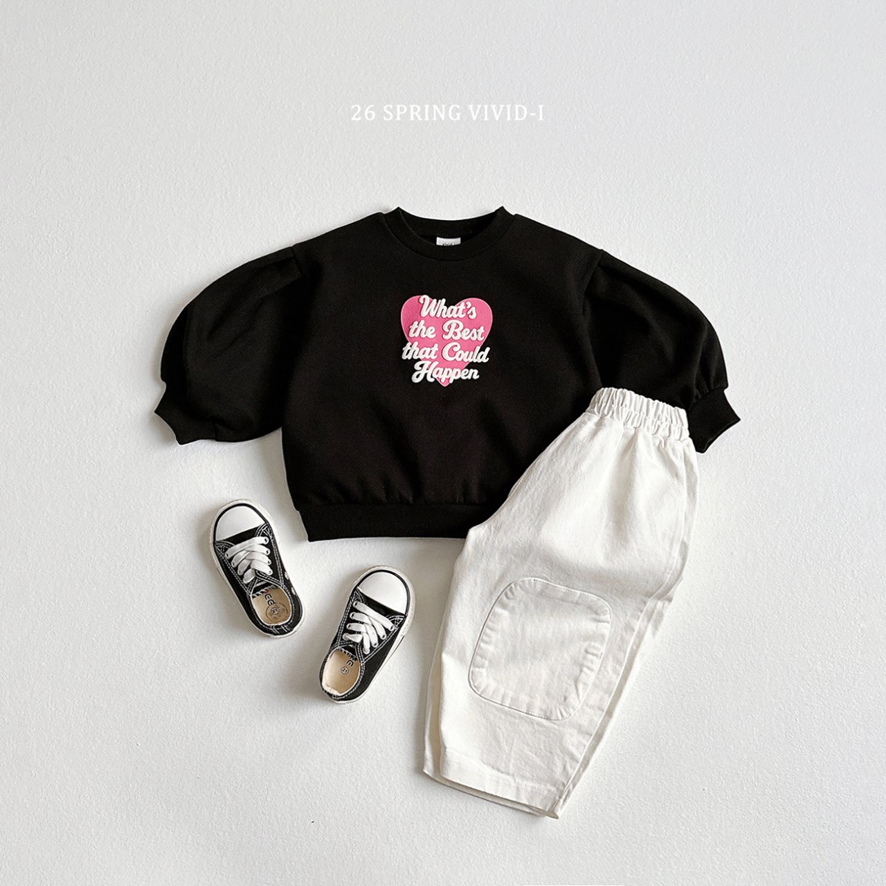 🌸預訂 韓國直送🌸🇰🇷VIVIDI三色立體英文愛心印花寬鬆泡泡袖衛衣