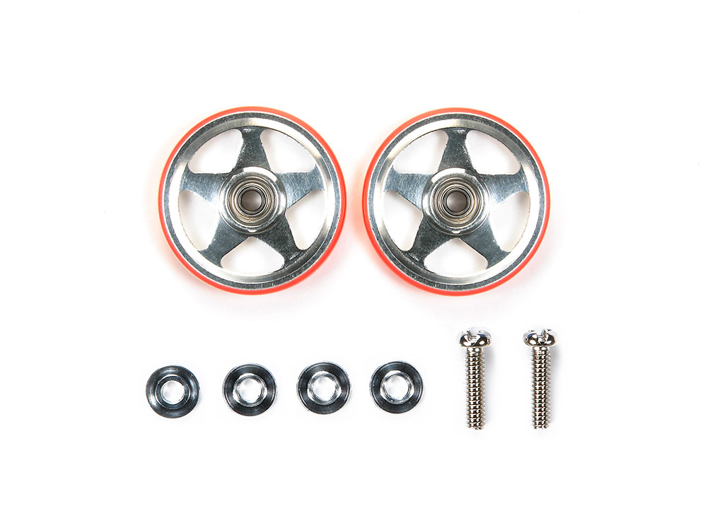 19mm ALUMINUM ROLLERS (5 SPOKES) w/PLASTIC RINGS (RED)