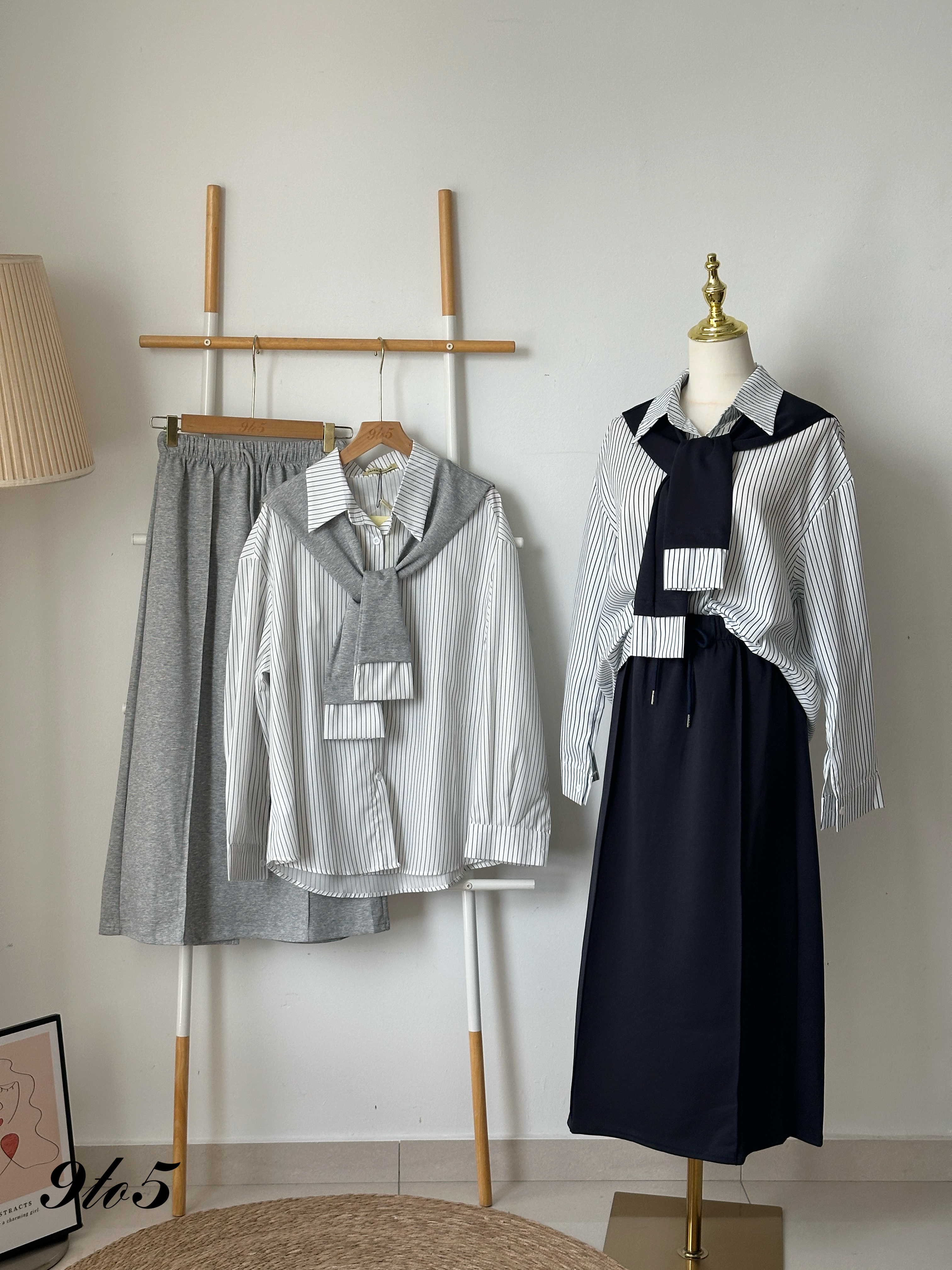 D2347 Preppy Style Matching Set - Blue & Grey