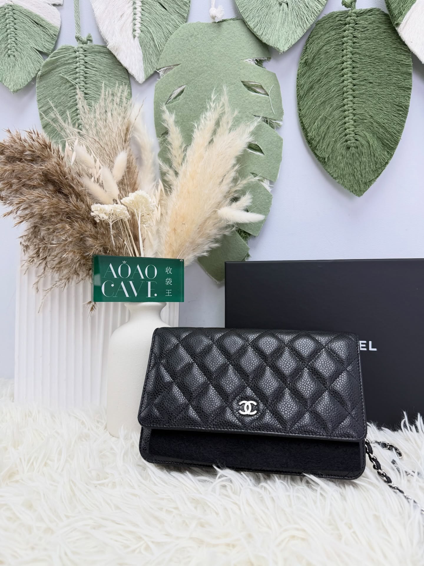 CHANEL 👜 PRE OWNED 🛍️黑銀荔枝皮 全套有單 專門店單