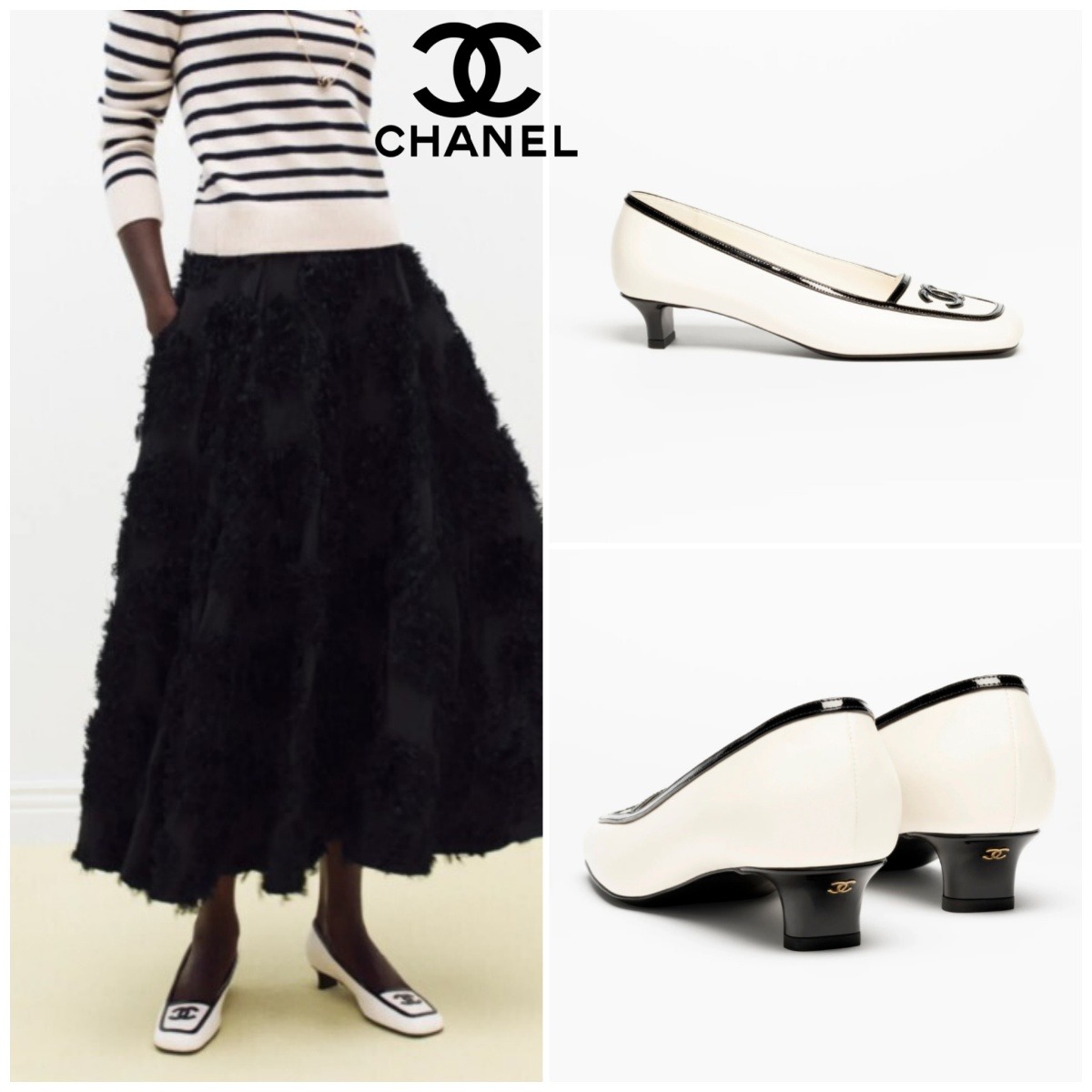 【頂級】CHANEL Low Heeled Pumps in Lambskin & Patent  CC標誌高跟鞋 