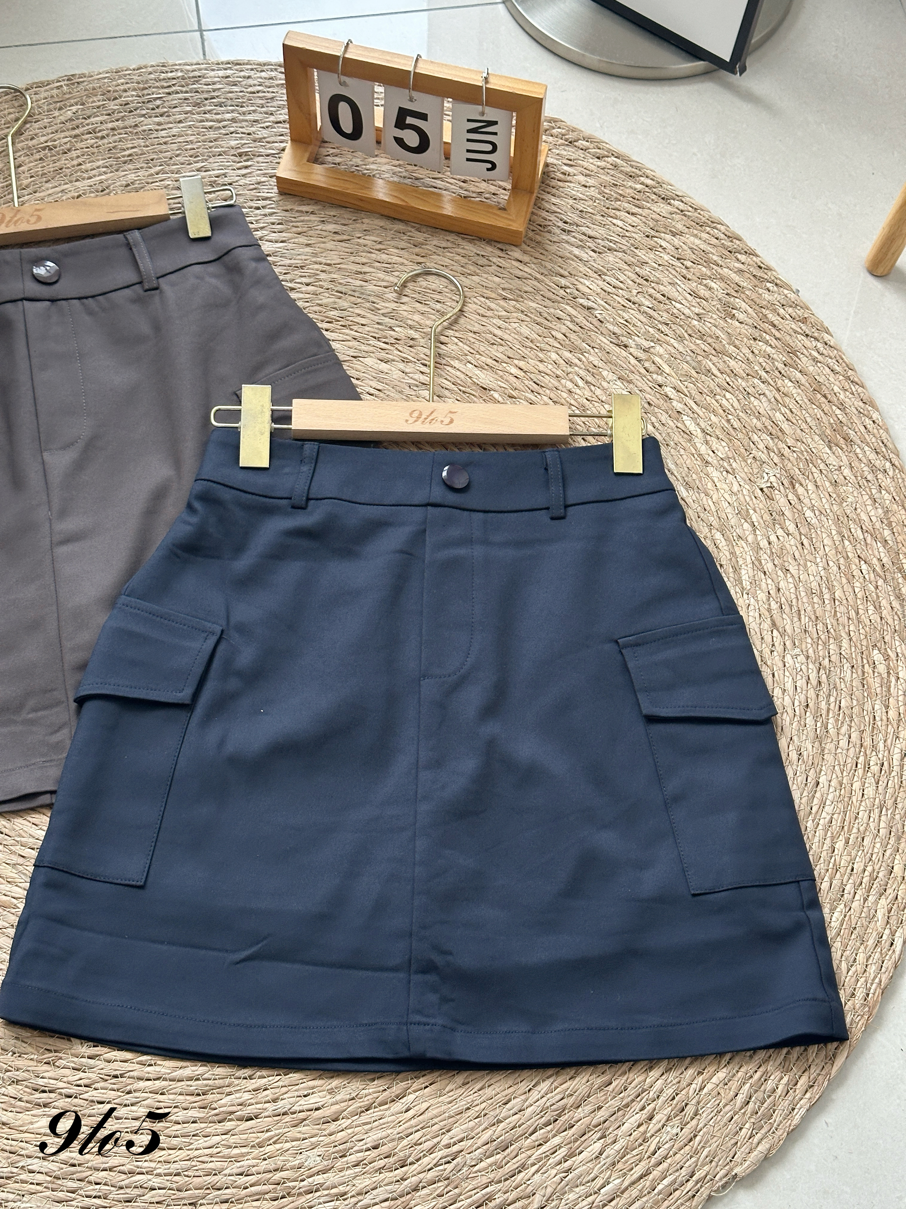 S1903 A Line Short Skirt - Blue & Grey