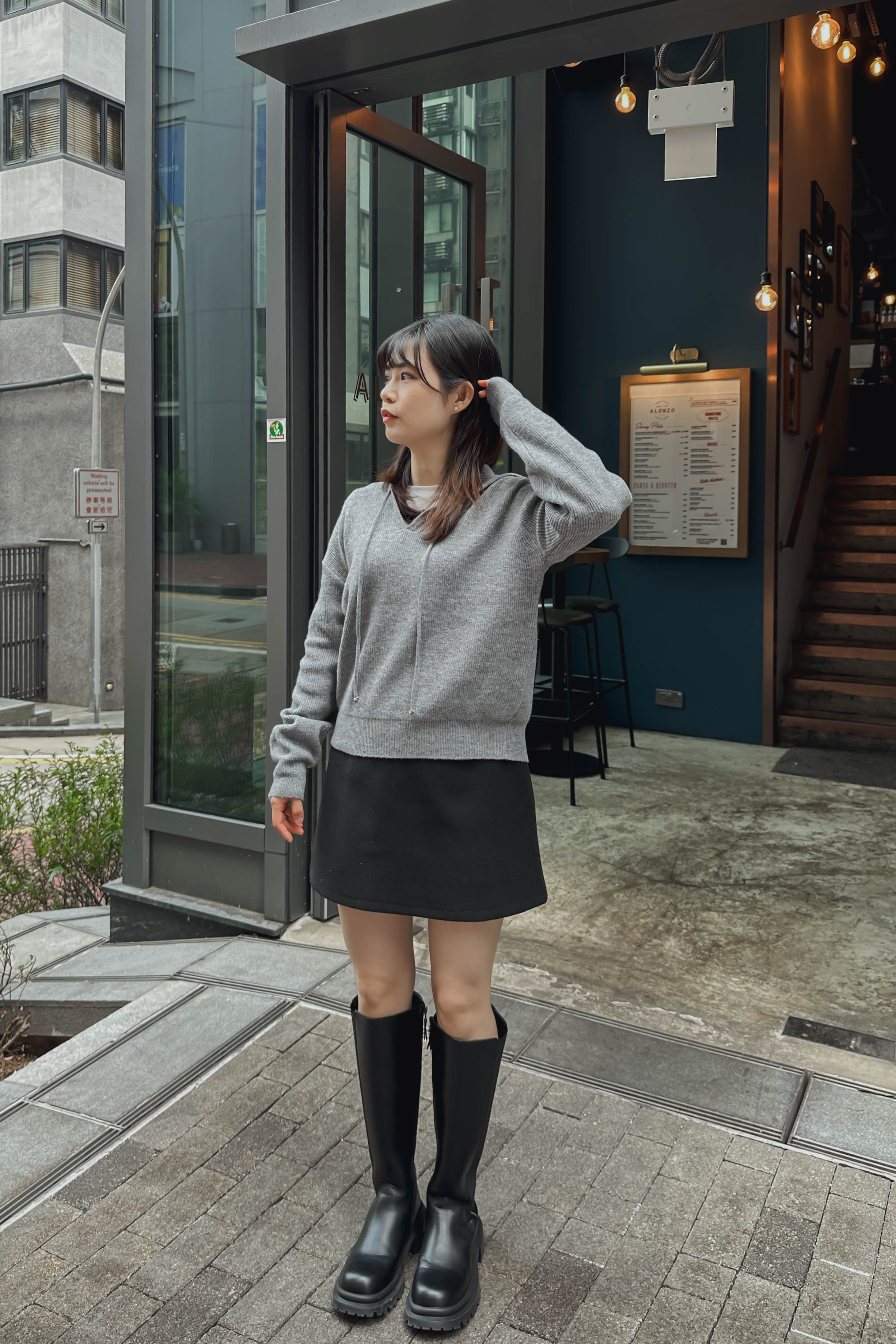 極簡短版針織連帽衛衣 (兩色入)