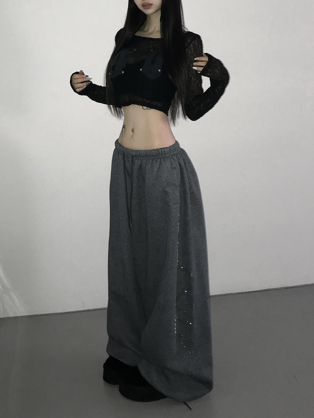 Sheer Lace Round Neck Crop Top