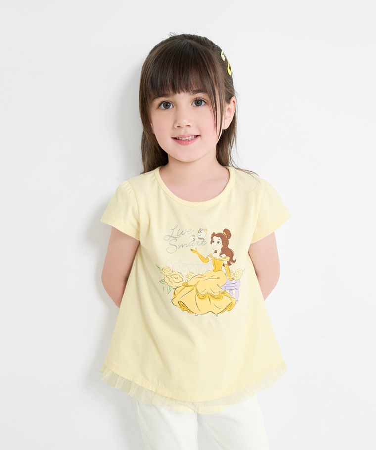 ☀️預訂 台灣直送☀️迪士尼公主系列四色網紗拼接印花純棉短袖T恤