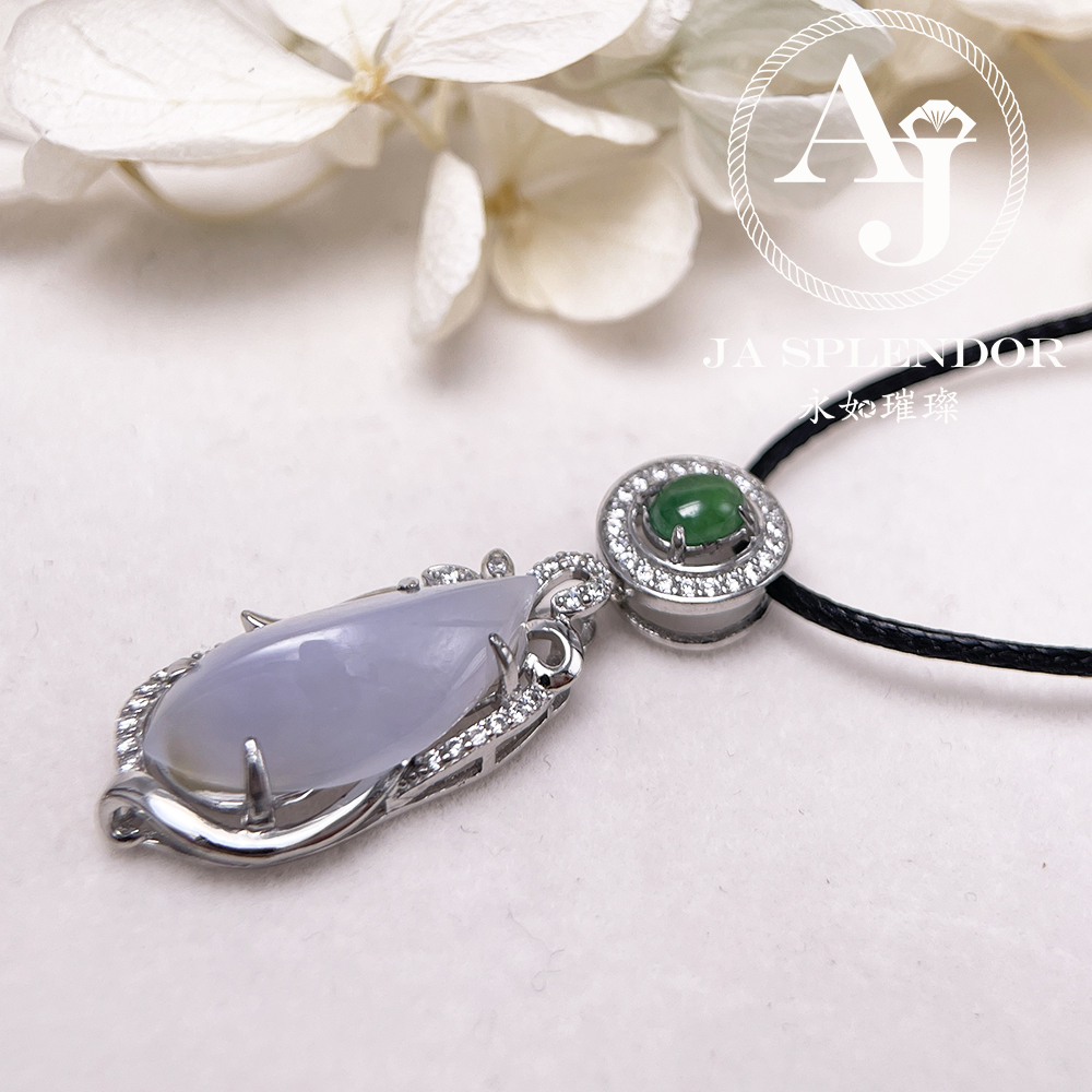 JNS-50 天然翡翠A 冰種紫羅蘭隨型綠色頂珠吊墜